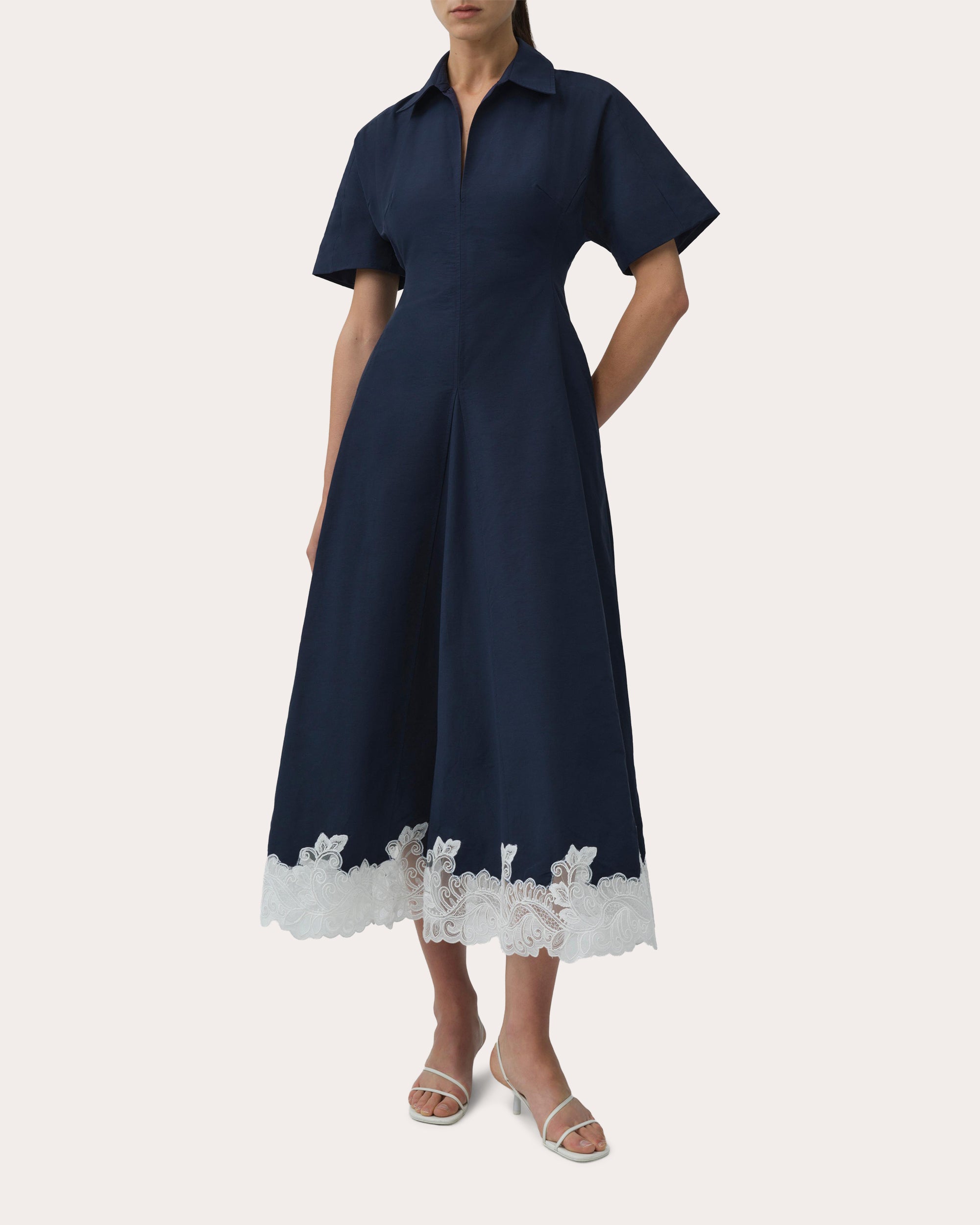 Nerris Faille Lace Fit & Flare Dress US 4 / Blue