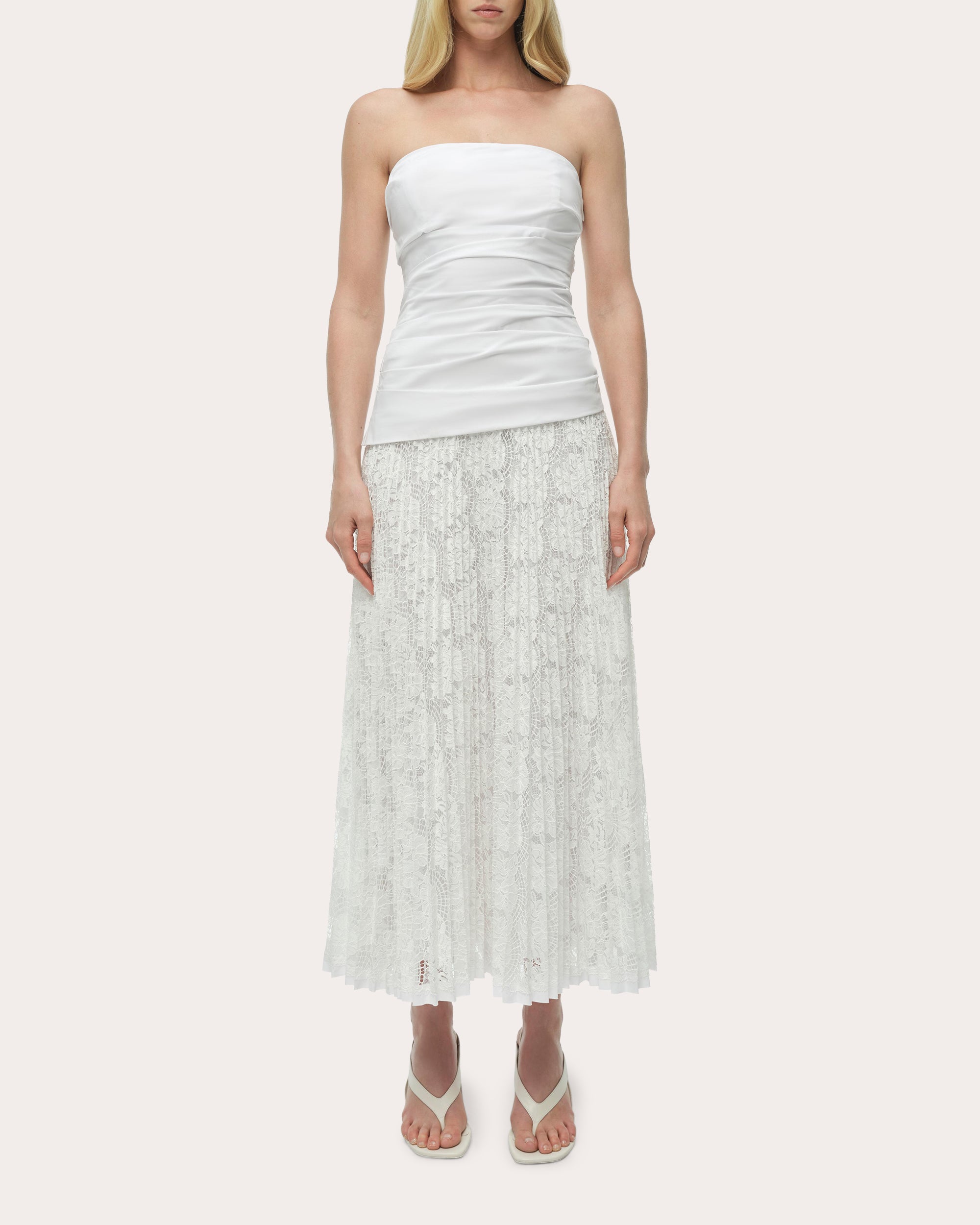 poplin lace midi dress POPLIN LACE TRIMMED SMOCKED MIDI DRESS