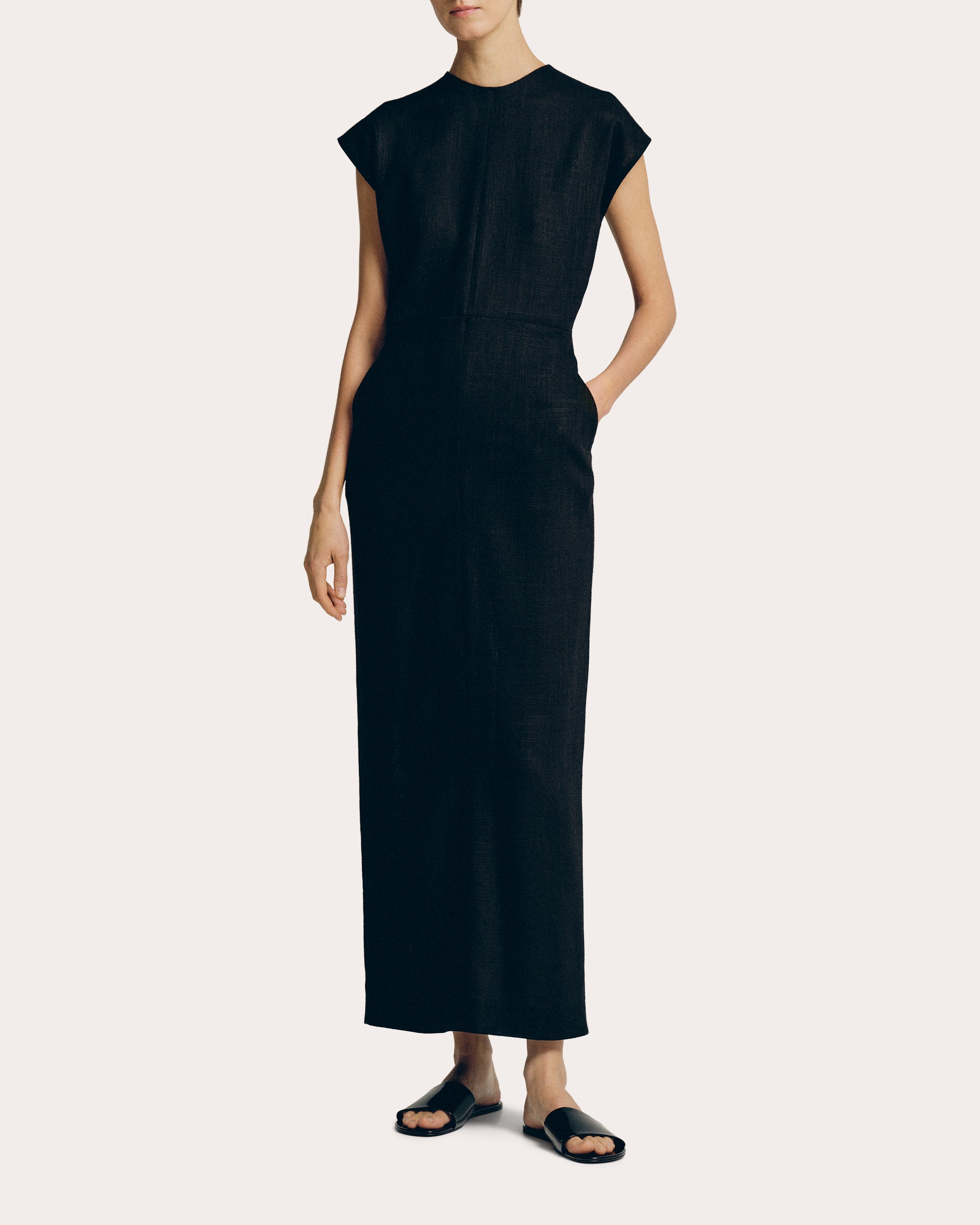 SEV Women's Linen Cap-Sleeve Midi Dress in Black Size FR 36 / 4 | Linen/Viscose/Polyester SEV Women's Linen Cap-Sleeve Midi Dress in Black Size FR 36 / 4 | Linen/Viscose/Polyester
