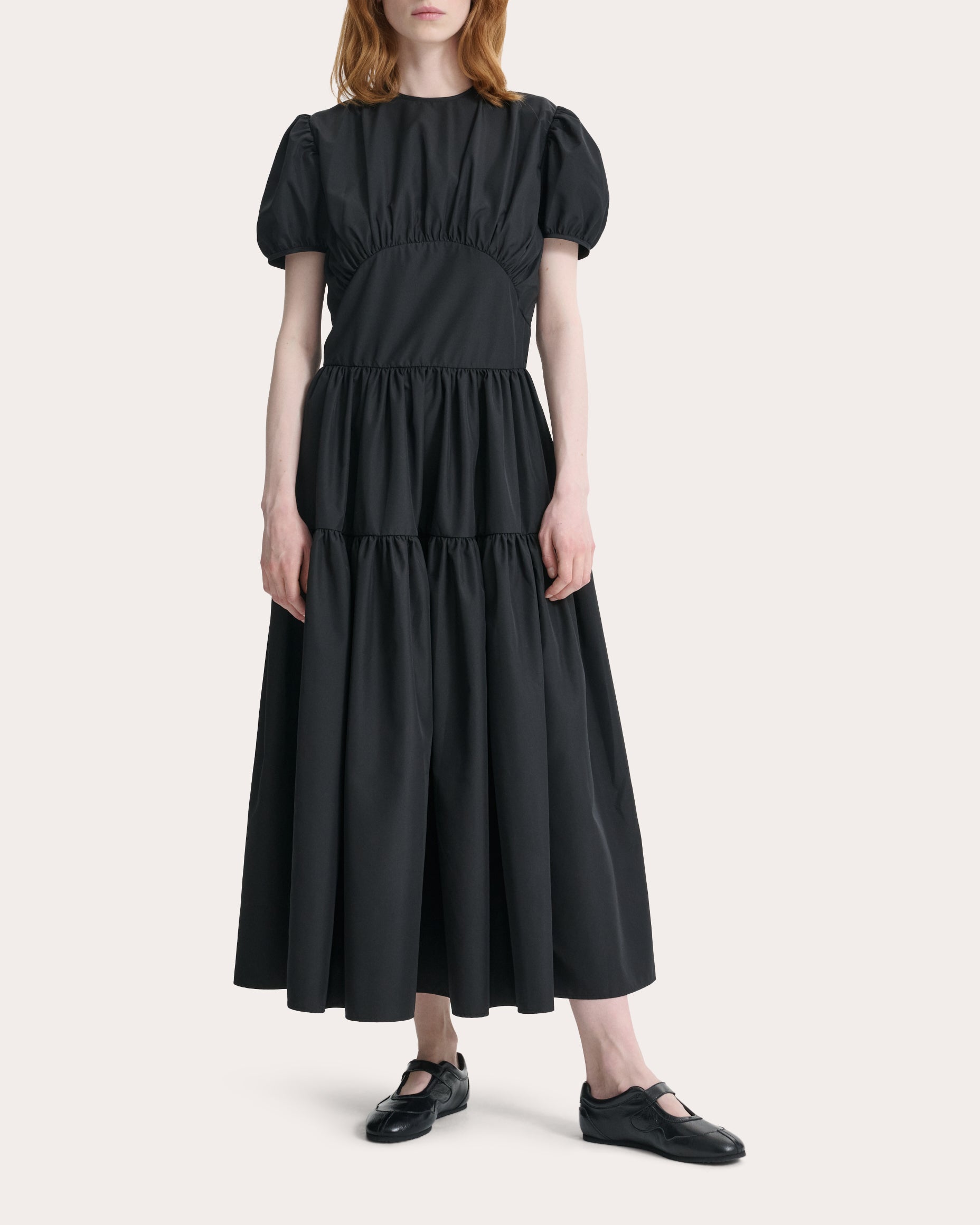 Cecilie Bahnsen Women's Cilia Recycled Faille Gathered Midi Dress in Black Size 12 / 8