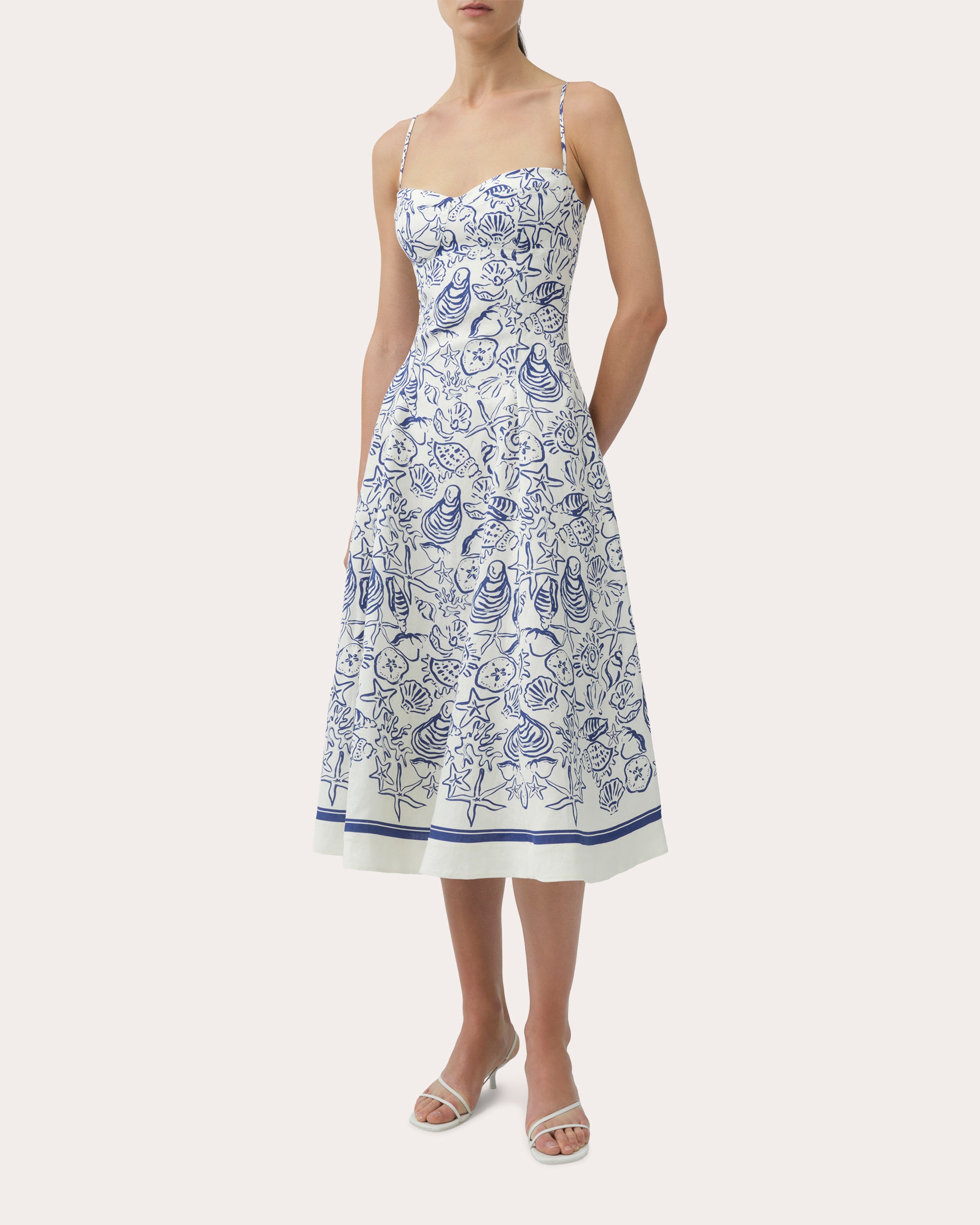bustier midi dress Analise Seashell Linen Bustier Midi Dress