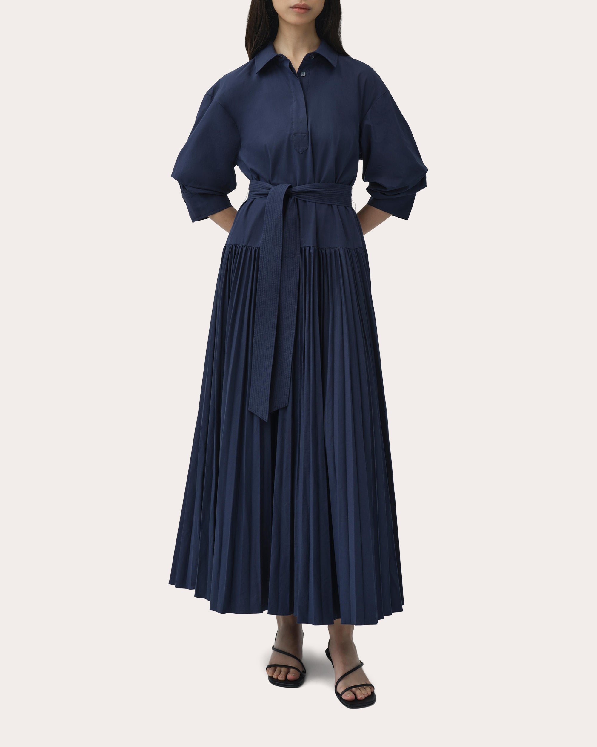 maxi belted shirt dress SIMKHAI Women's Arlo Belted Maxi Dress - Blue - Size L
