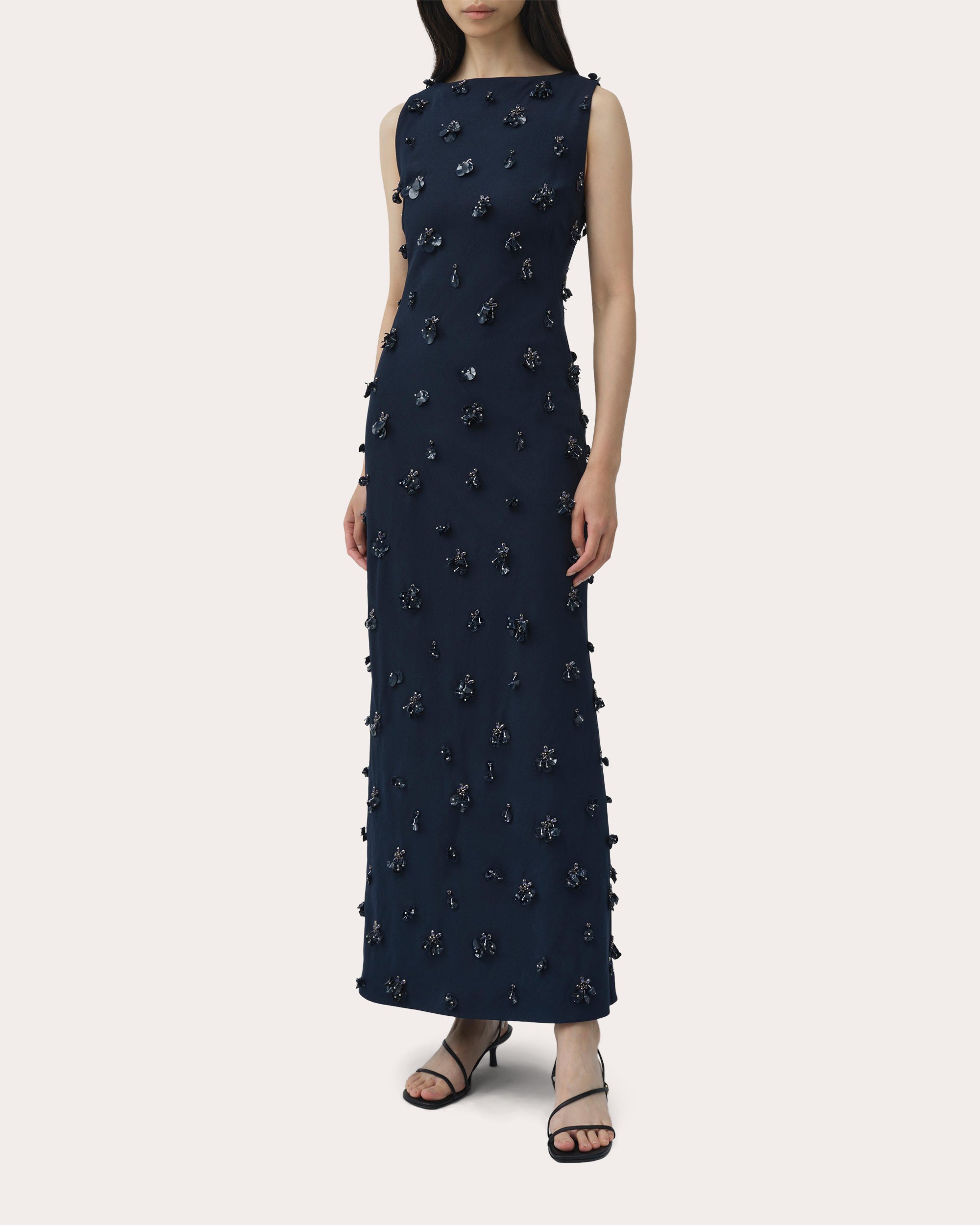 claudia blue dress SIMKHAI Women's Embellished Crepe Midi in Midnight, Size 0 Thin back adjustable strap