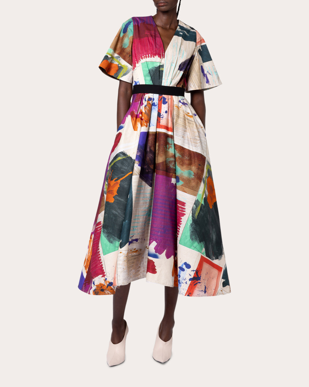 Roksanda Women's Sana Abstract Cotton Fit & Flare Midi Dress Size 8 / 4