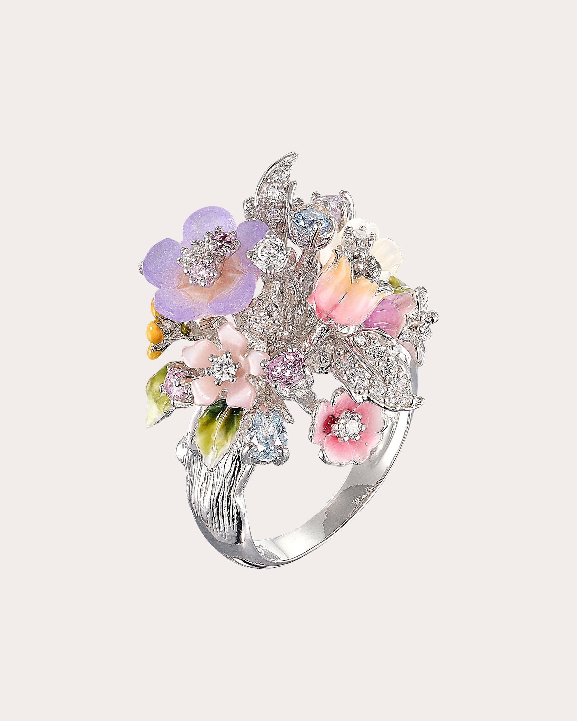 lavender flower ring Anabela Chan Diamond & Mother Of Pearl Primrose Bouquet Ring