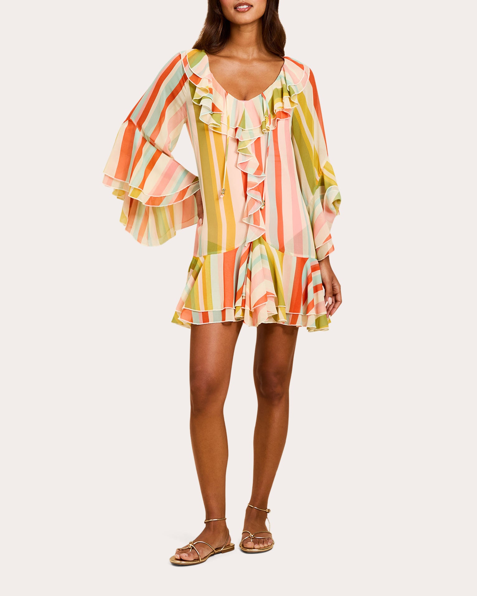 kaftan mini dress Bimini Stripe Chiffon Ruffle Kaftan Mini Dress