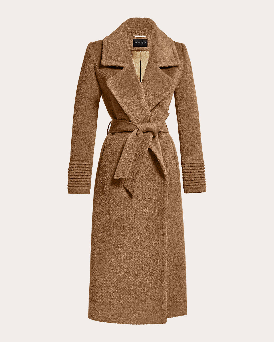 Bouclé Alpaca Long Notch Collar Wrap Coat | Olivela