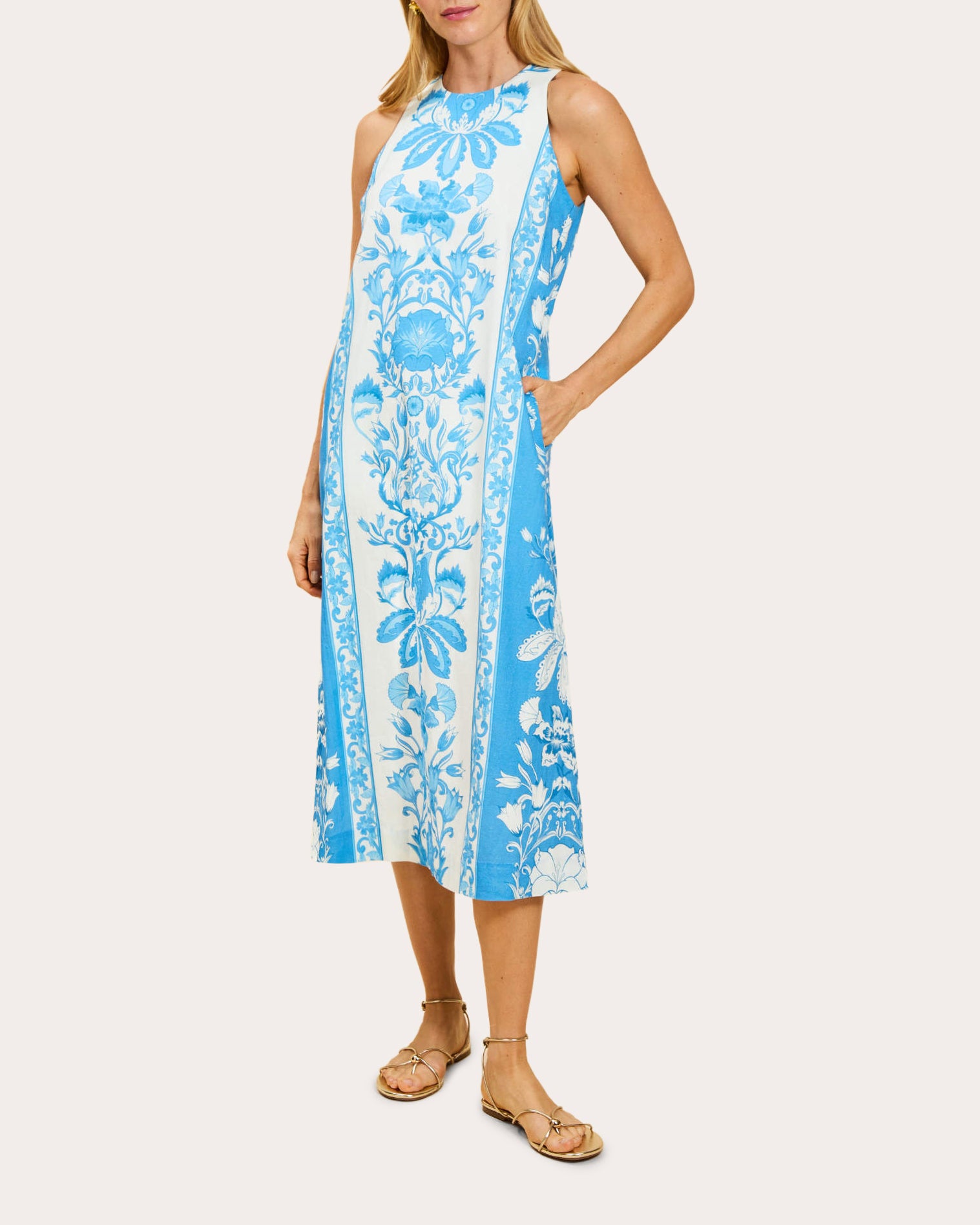 column dress midi Mestiza Farfalle Floral Cotton Column Midi Dress Size Medium