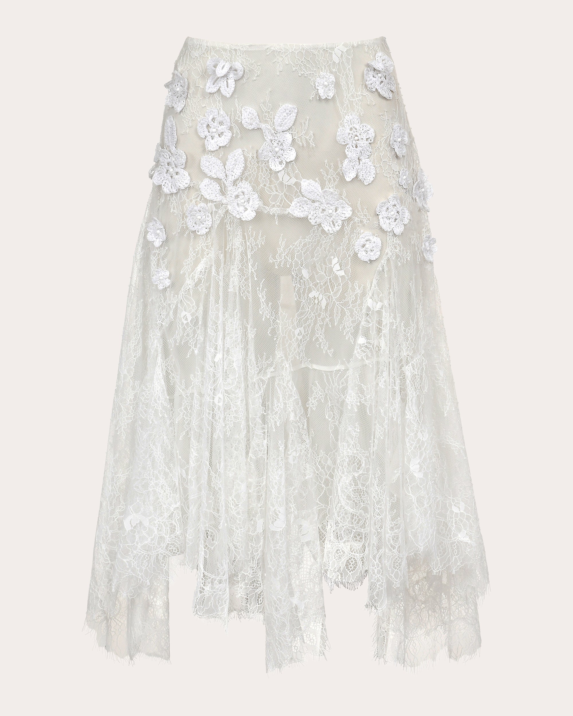 Flor Appliqué Sheer Lace Midi Skirt | Olivela