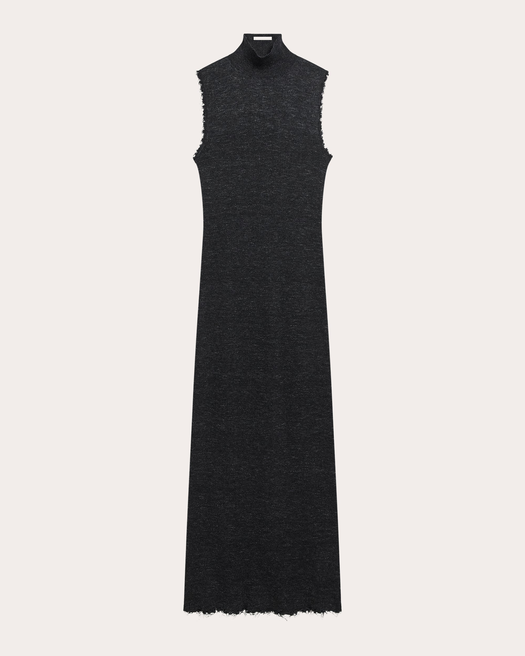 Sheer Raw-Edge Mock Neck Tank Dress