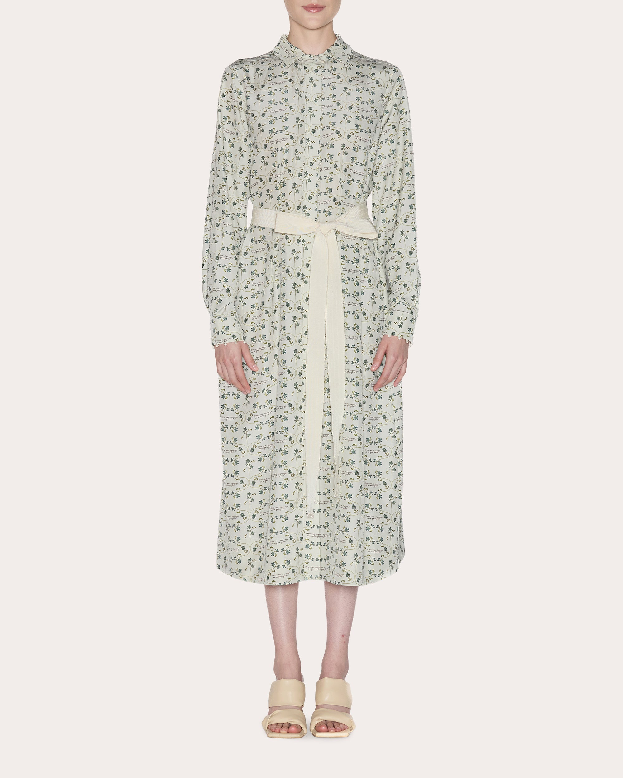 Lia Cohen Women's Meaning Floral Silk Poplin Midi Shirt Dress in White Size Large