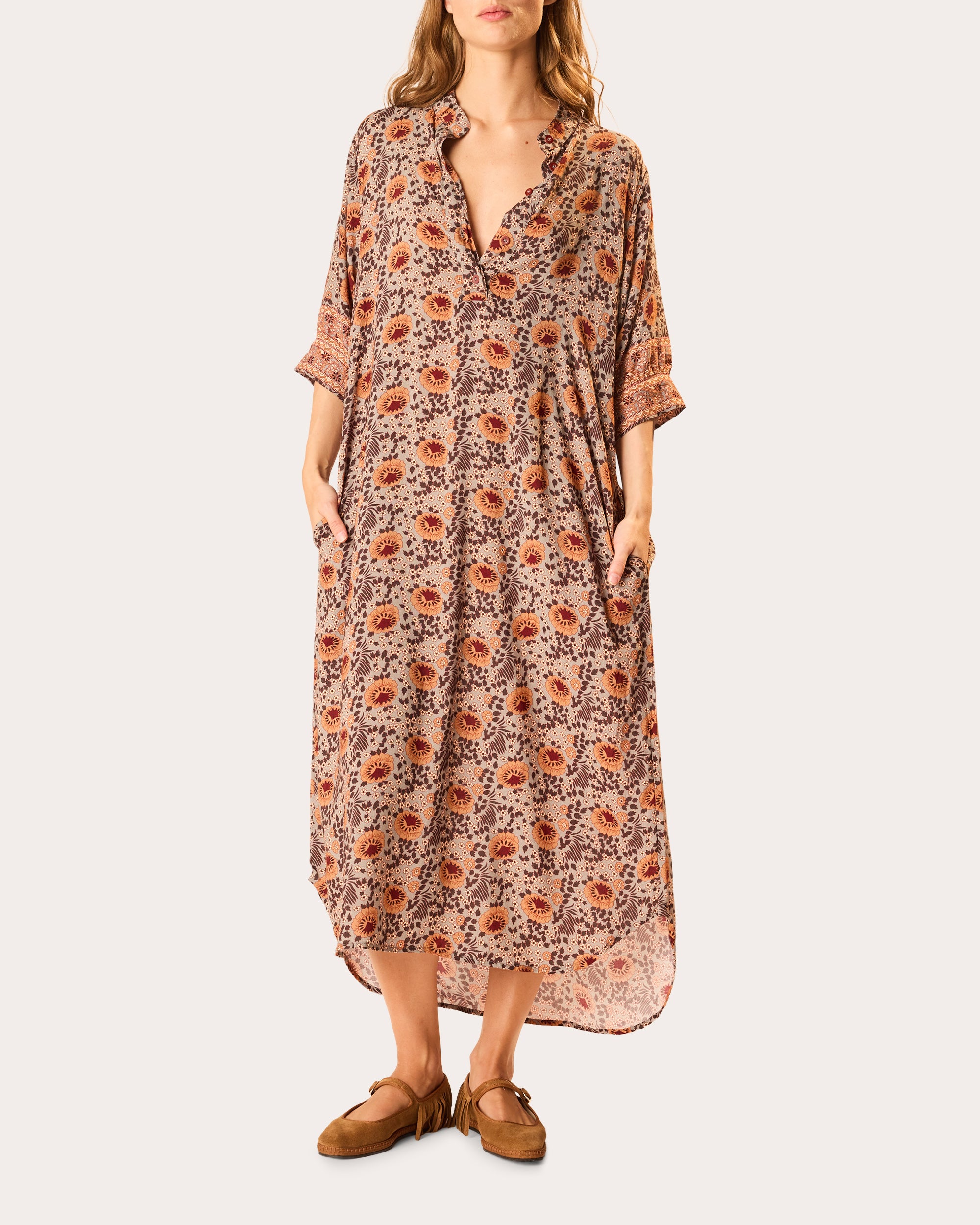 Natalie Martin Lulu Floral Three-Quarter Sleeve Midi Dress Size XS