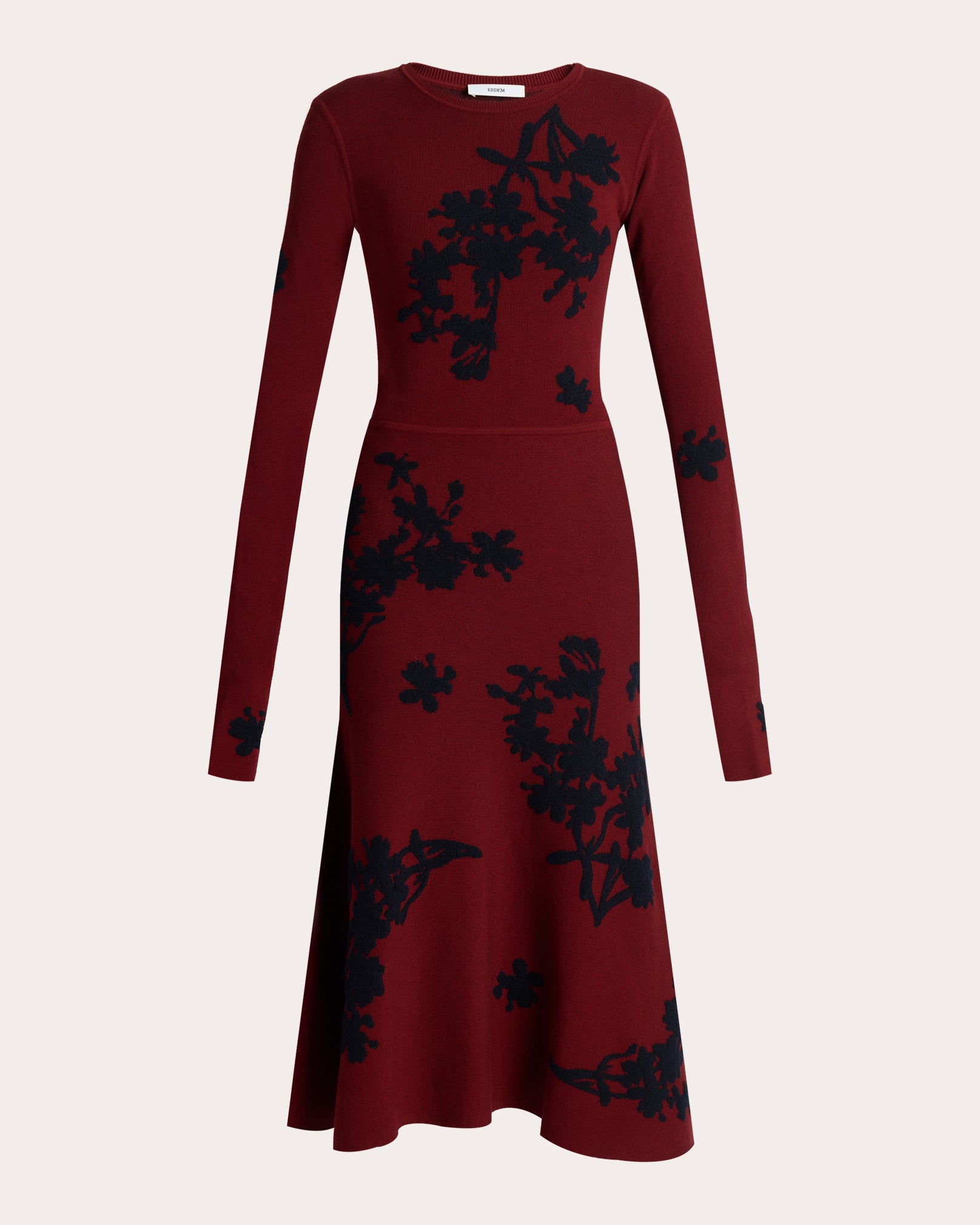 ERDEM Women's Floral Jacquard Knit Long-Sleeve Midi Dress in Red Size Medium
