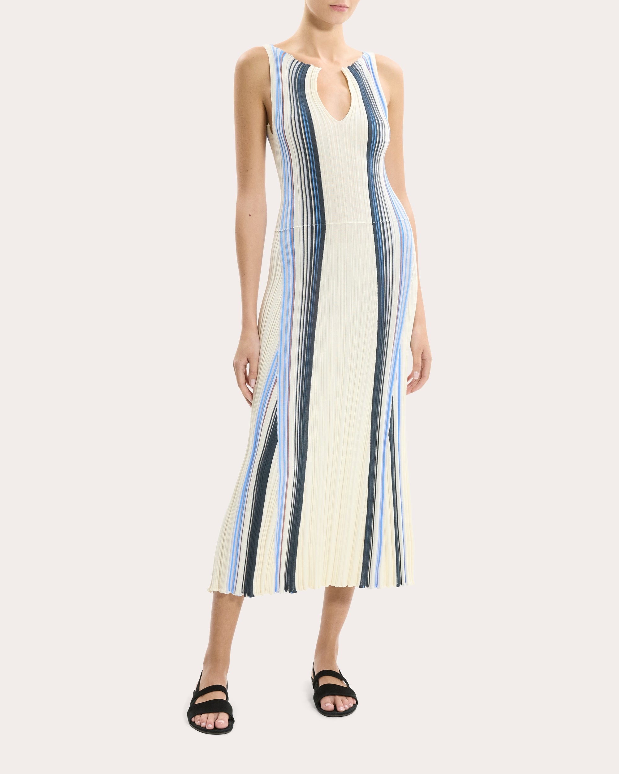 theory ribbed tank dress Stripe Rib Knit Notched Tank Dress