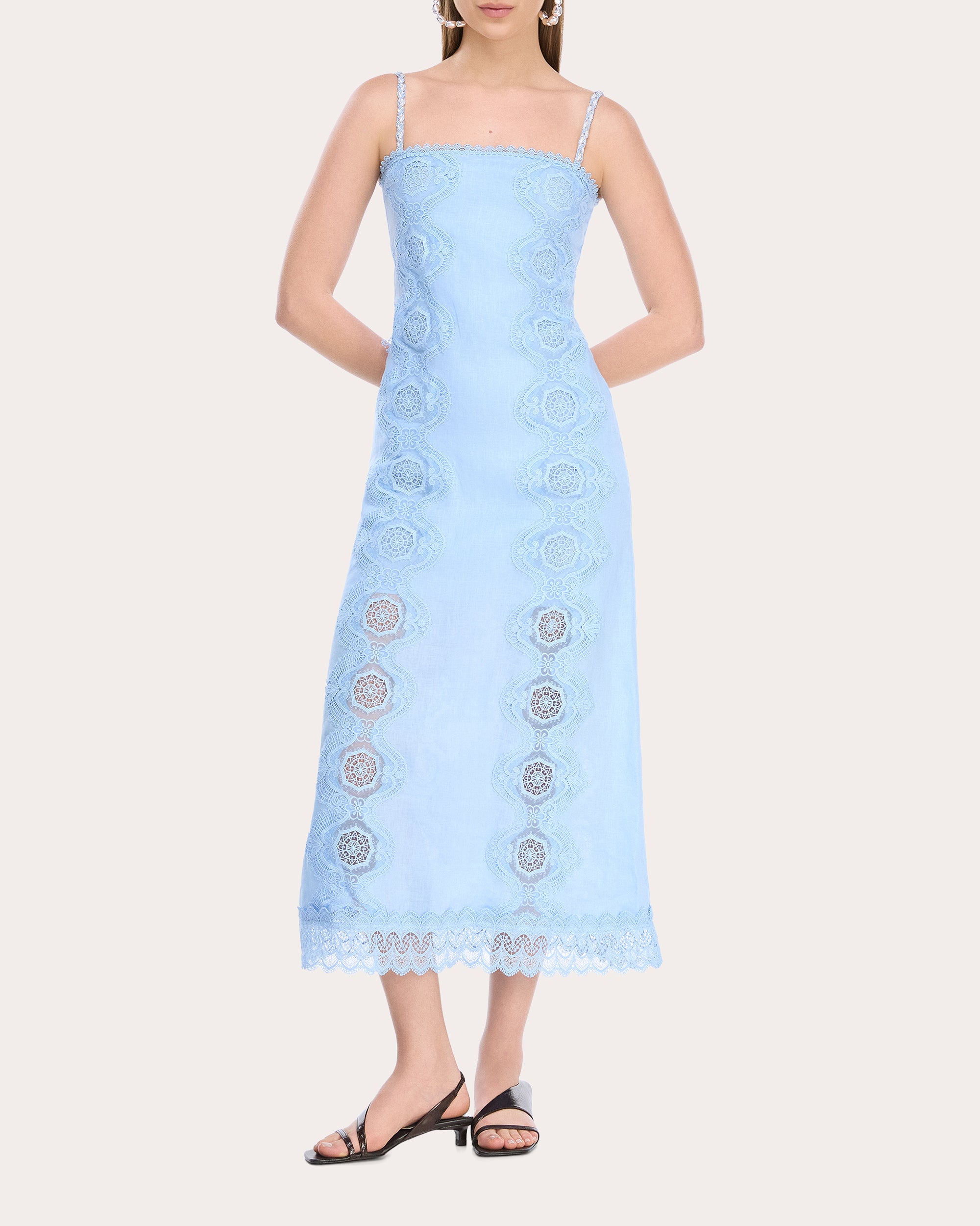 Waimari Rocio Embroidered Lace Linen Maxi Dress - Blue Waimari Rocio Embroidered Lace Linen Maxi Dress - Blue