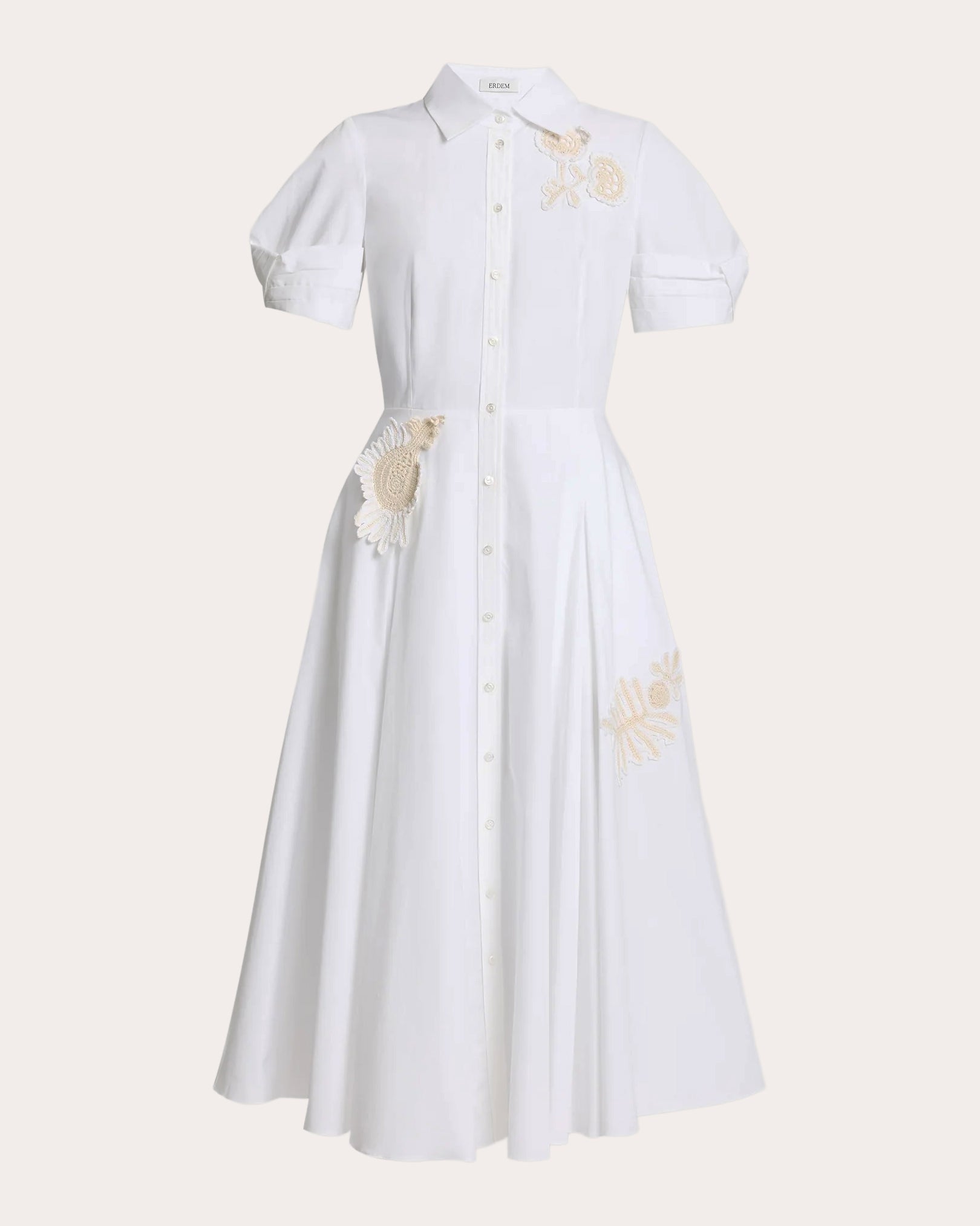 erdem short-sleeve midi dress Erdem Women's Floral Appliqué Cotton Midi Shirt Dress - White