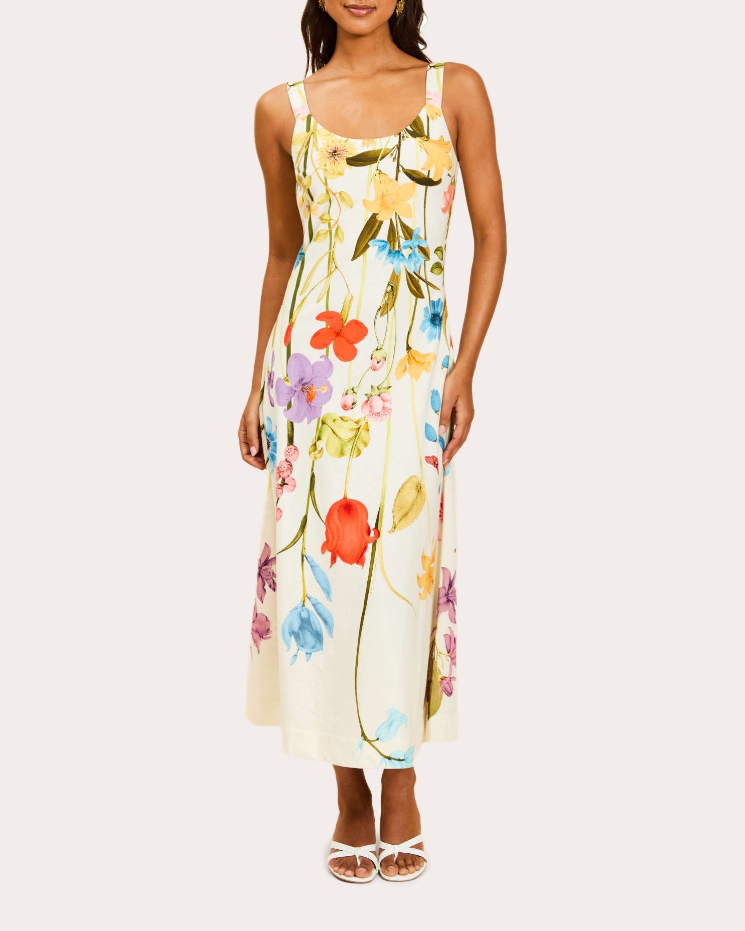 Mestiza Sugarcane Floral Cotton Bias Slip Midi Dress Size XS