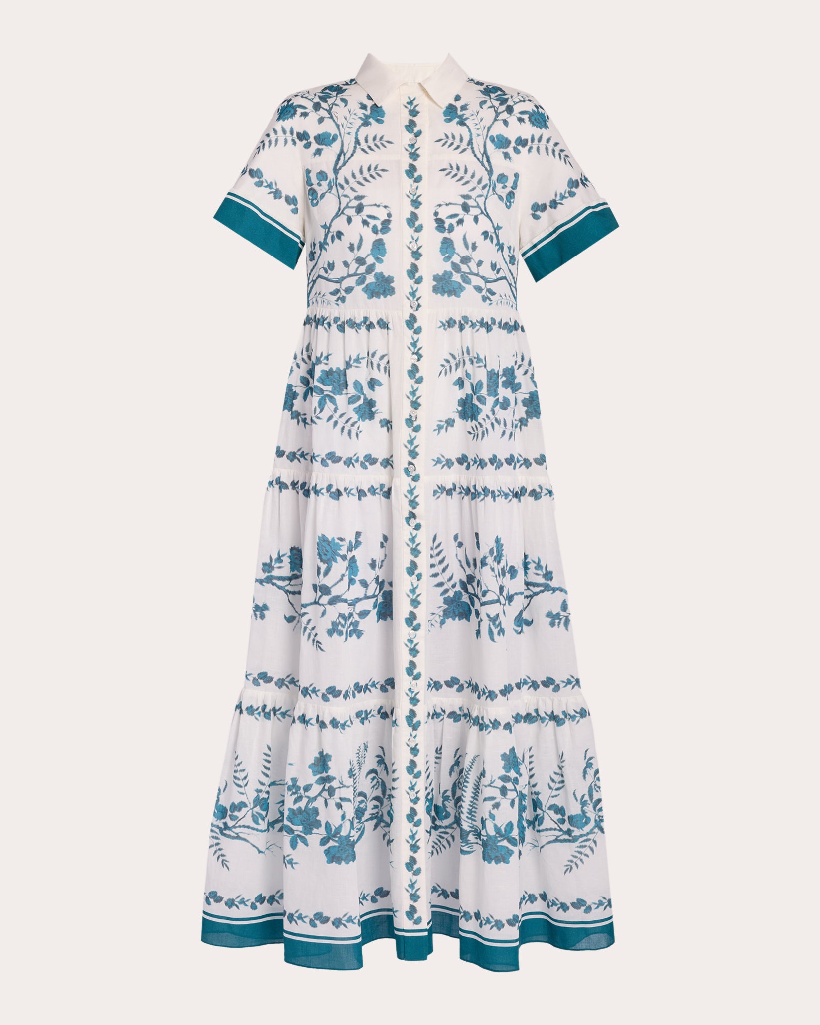 ERDEM Women's Floral Tiered Midi Shirt Dress Size 6 / 2 | Cotton/Linen