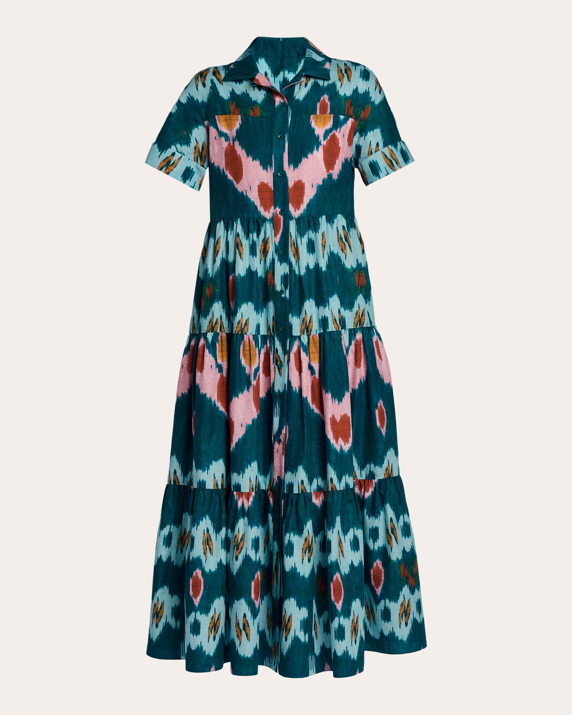 tiered shirt dress midi Erdem Women's Ikat Cotton Tiered Midi Shirt Dress Size 8 / 4