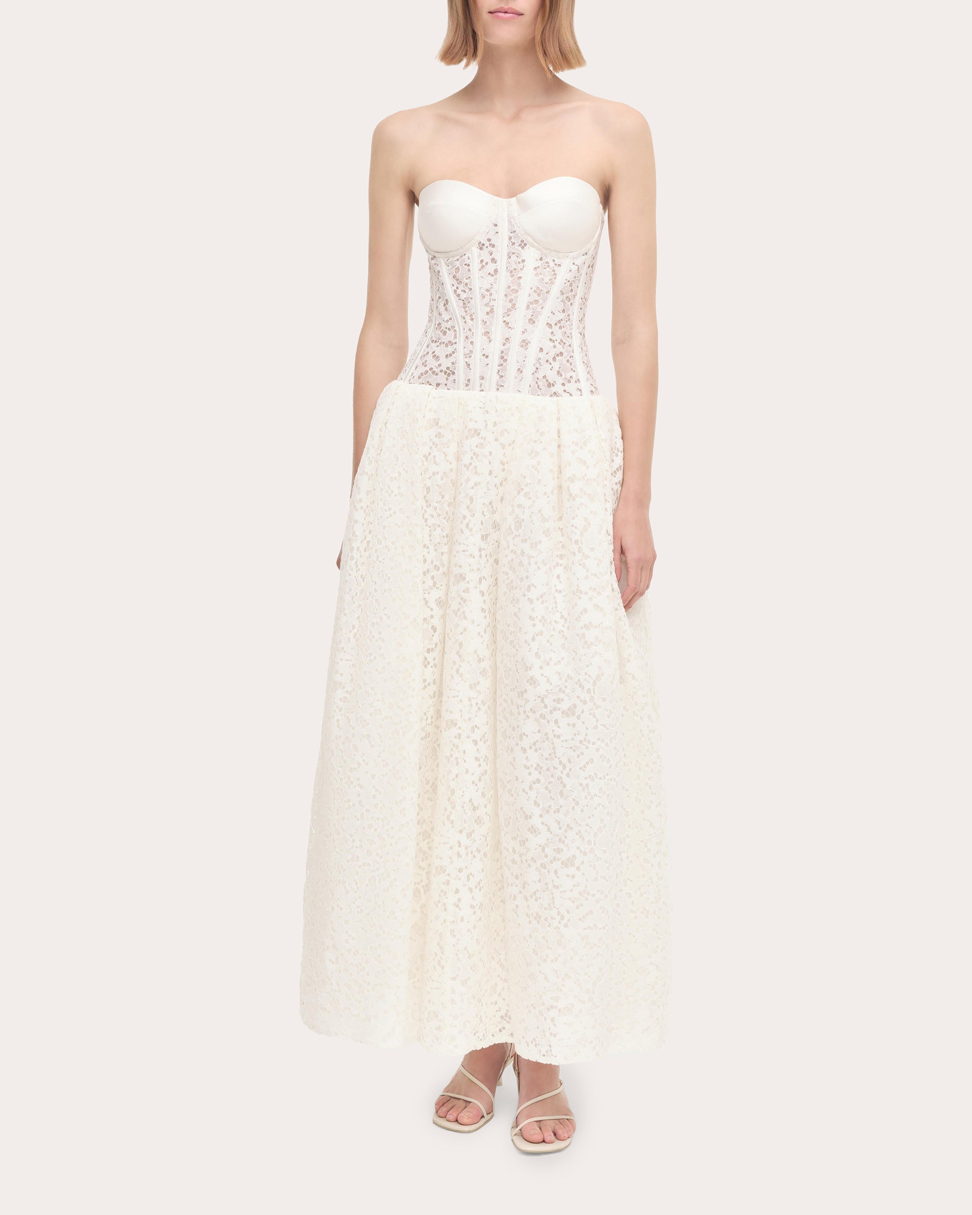 Evangeline Satin Lace Combo Bustier Dress | Olivela