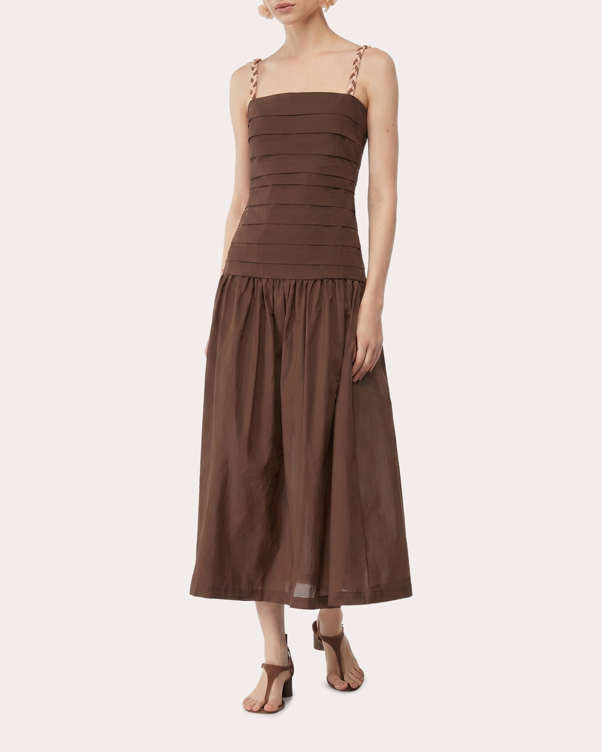 brown maxi dress drop waist Vestido Maxi Diana Drop Waist - Caf