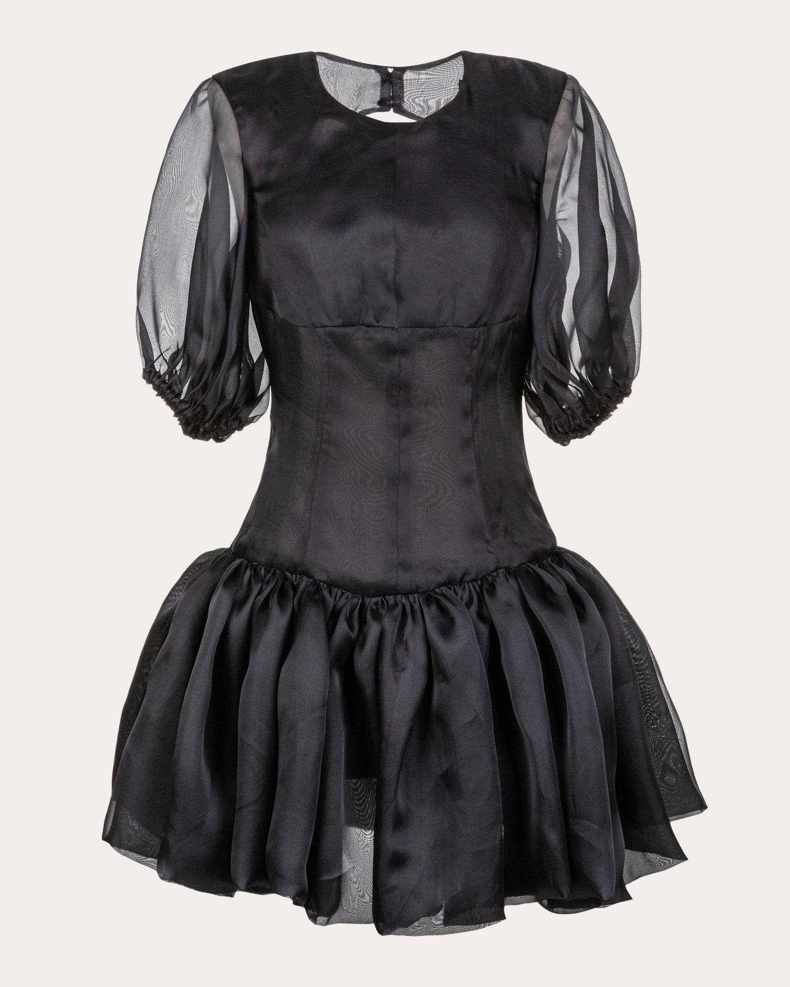 organza sleeve mini dress byVarga Women's Macey Silk Organza Puff-Sleeve Mini Dress in Black Size 12 / 8