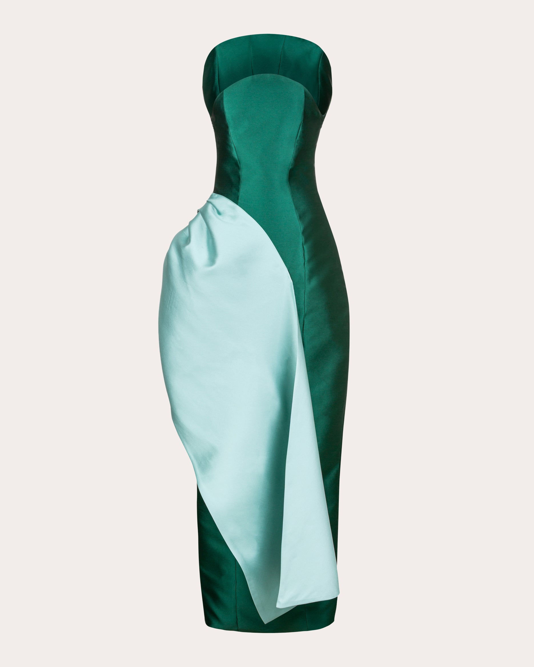 byVarga Women's Pearl Satin Gathered Drape Strapless Dress in Green Size 12 / 8