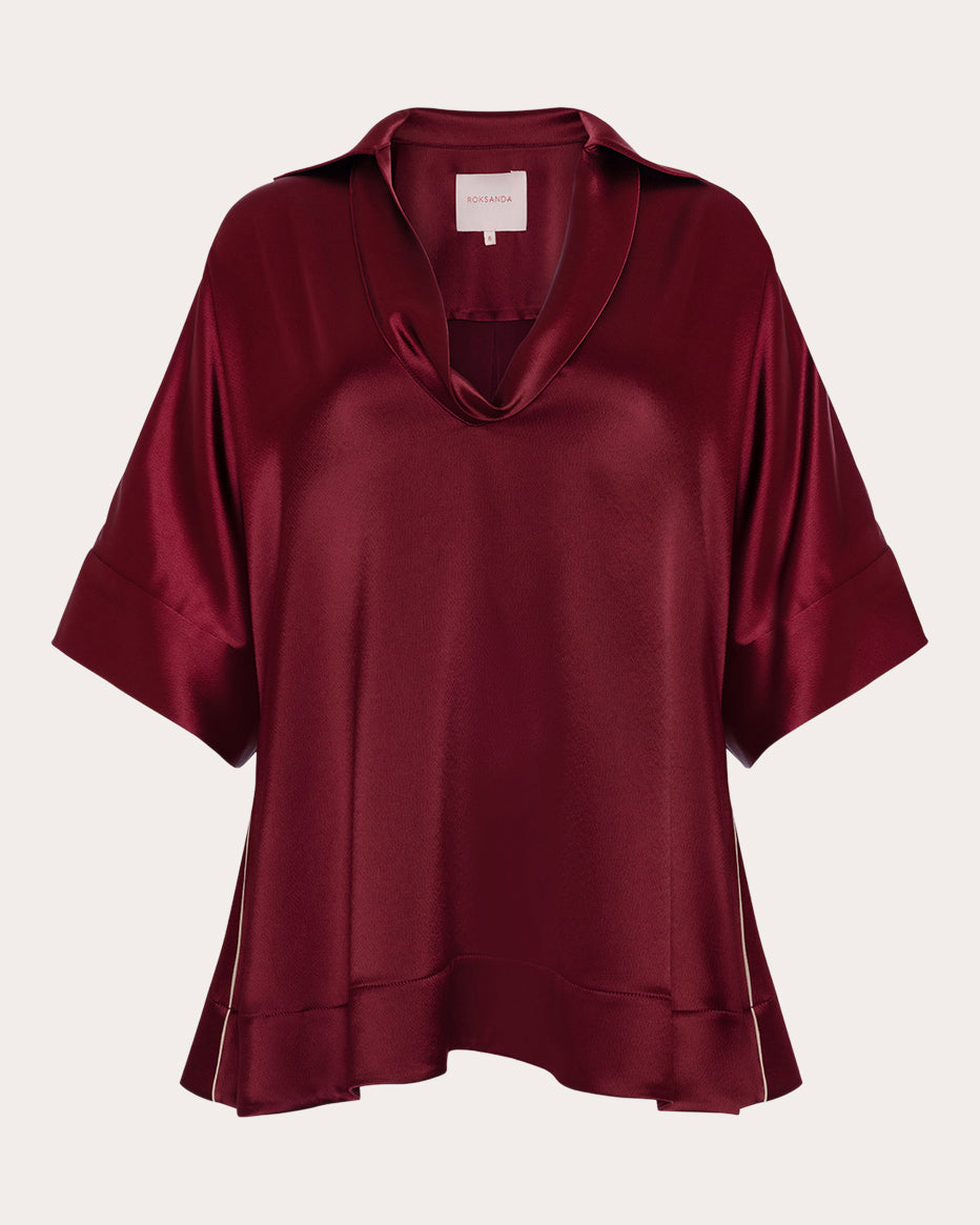 Enira Satin Collared V-Neck Top