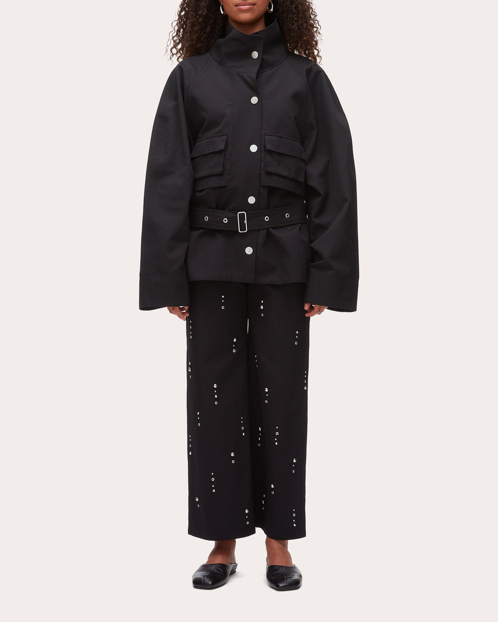 Twill Exaggerated Belted Utility Coat