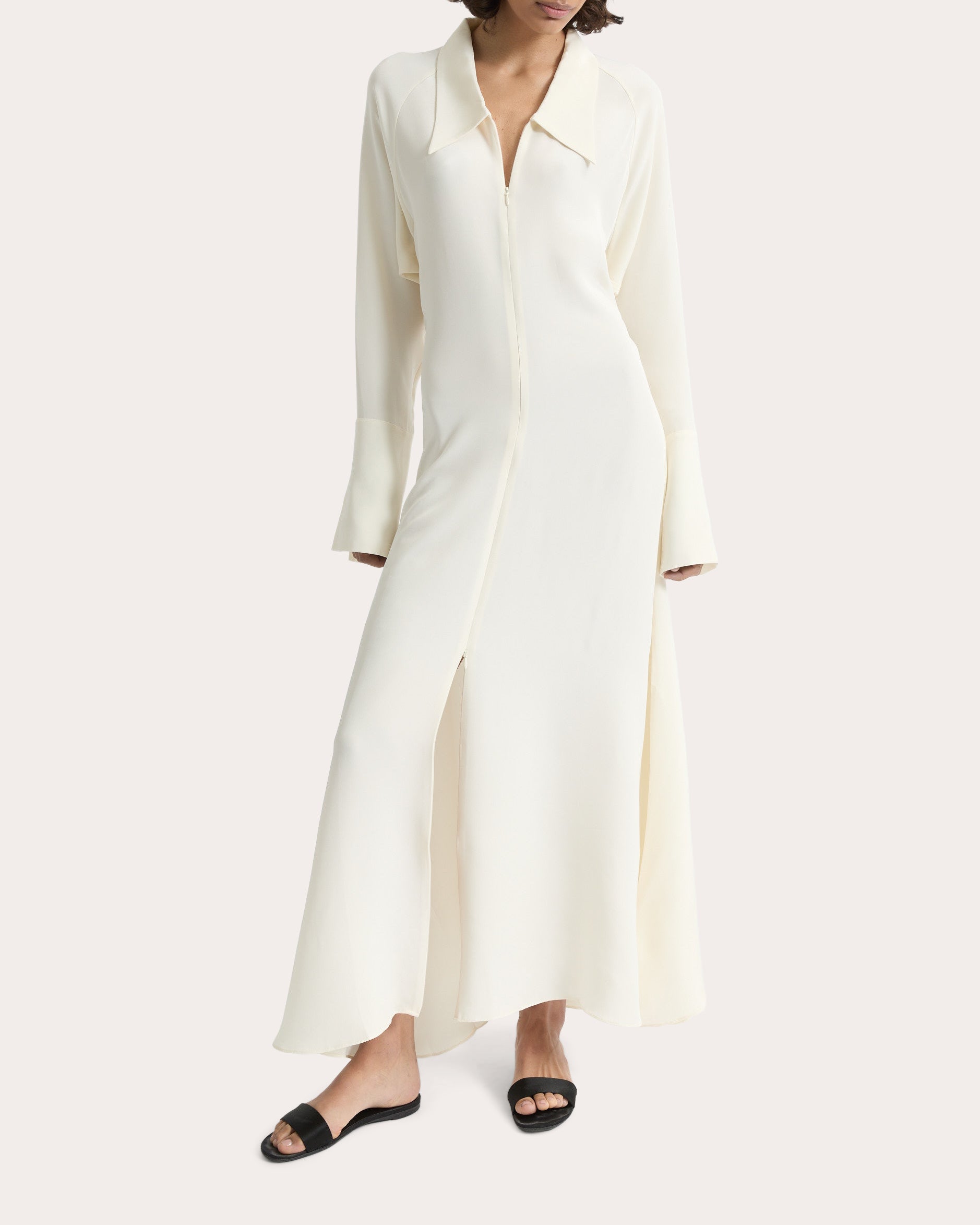 Lea Silk Crepe Collared A-Line Dress