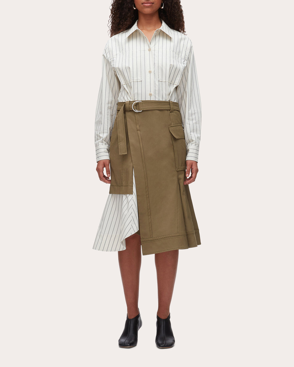 Stripe Poplin Twill Combo Cargo Shirt Dress