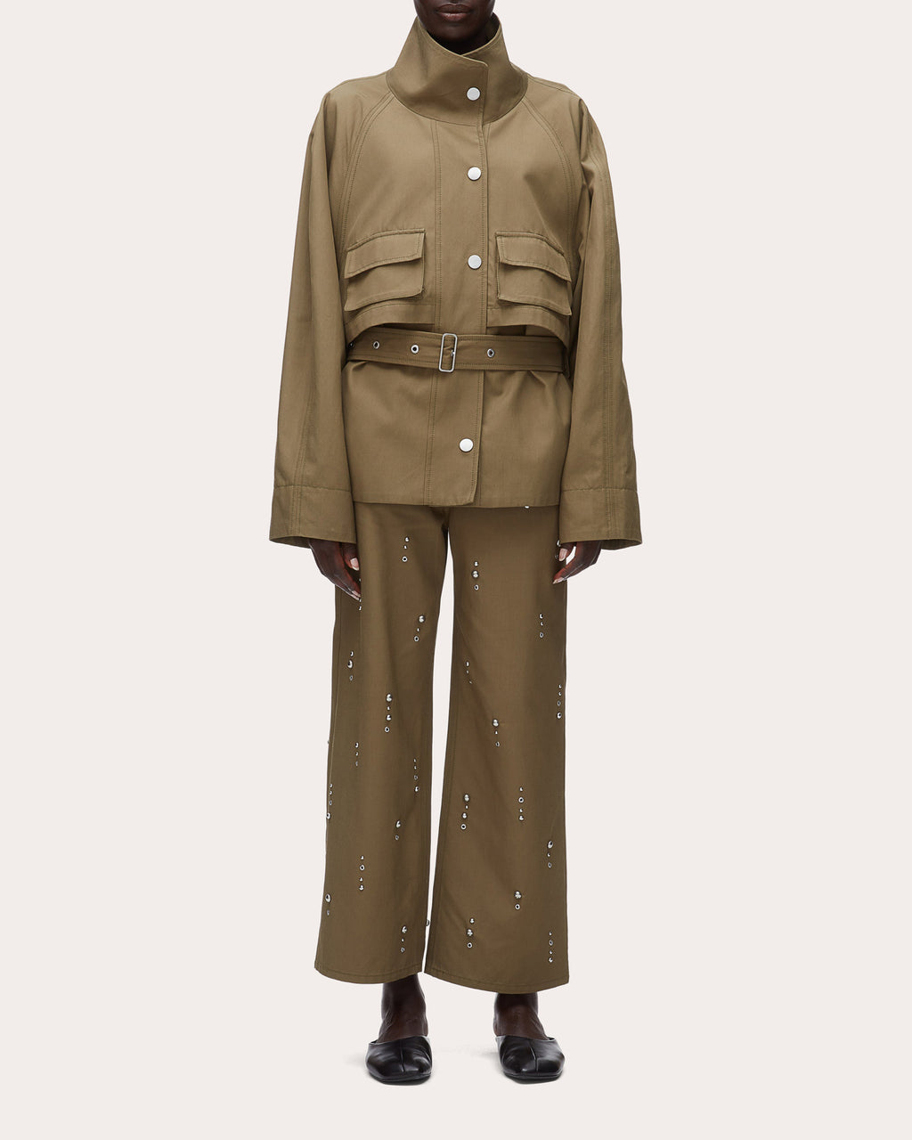 Twill Exaggerated Belted Utility Coat