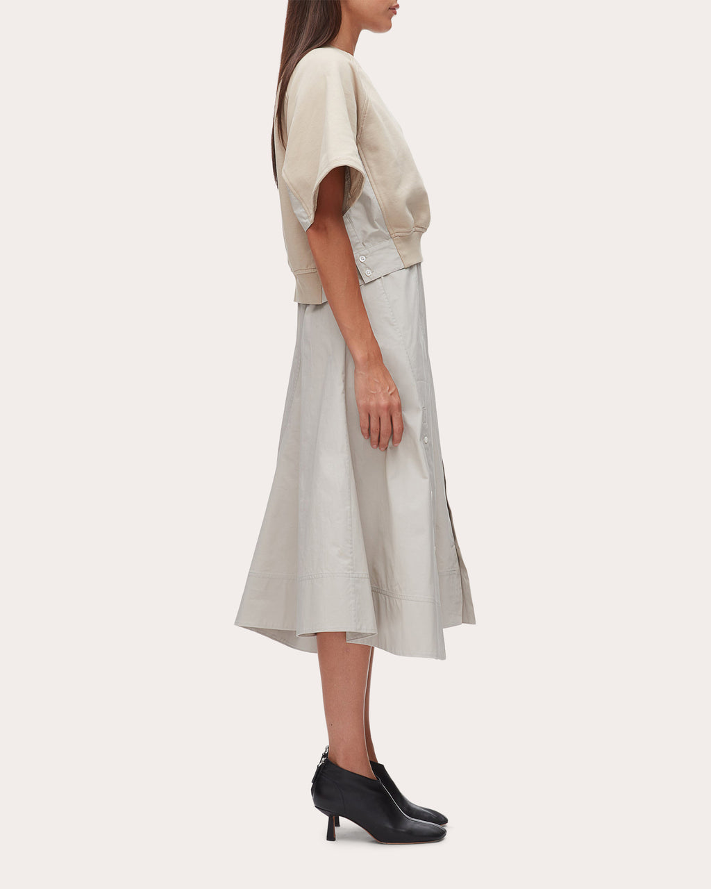 French Terry Poplin Combo Midi Dress