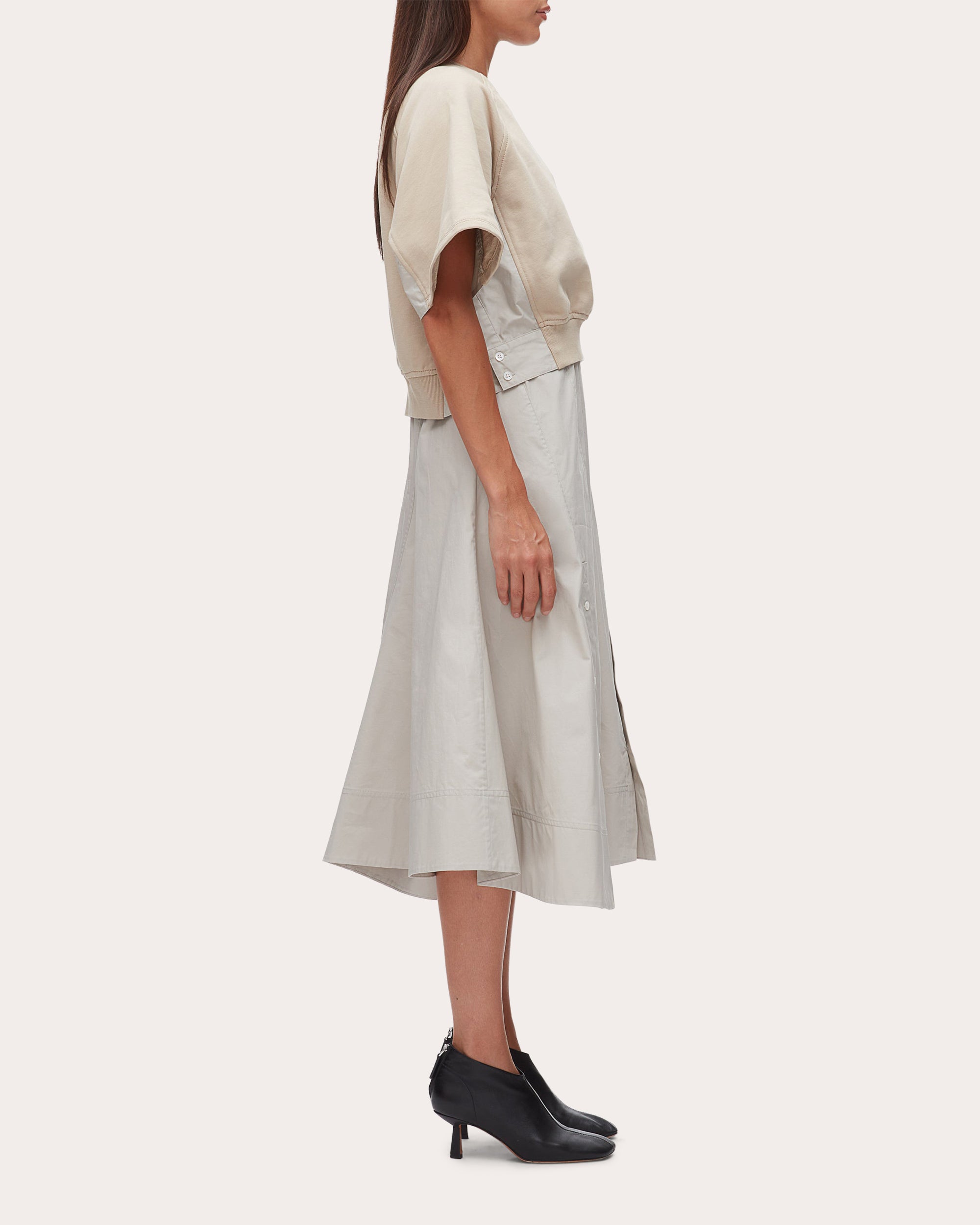 French Terry Poplin Combo Midi Dress