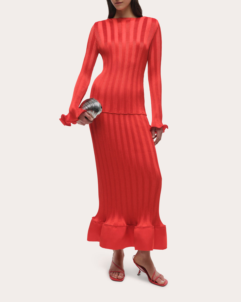 Carys Textured Stripe Flare-Sleeve Top