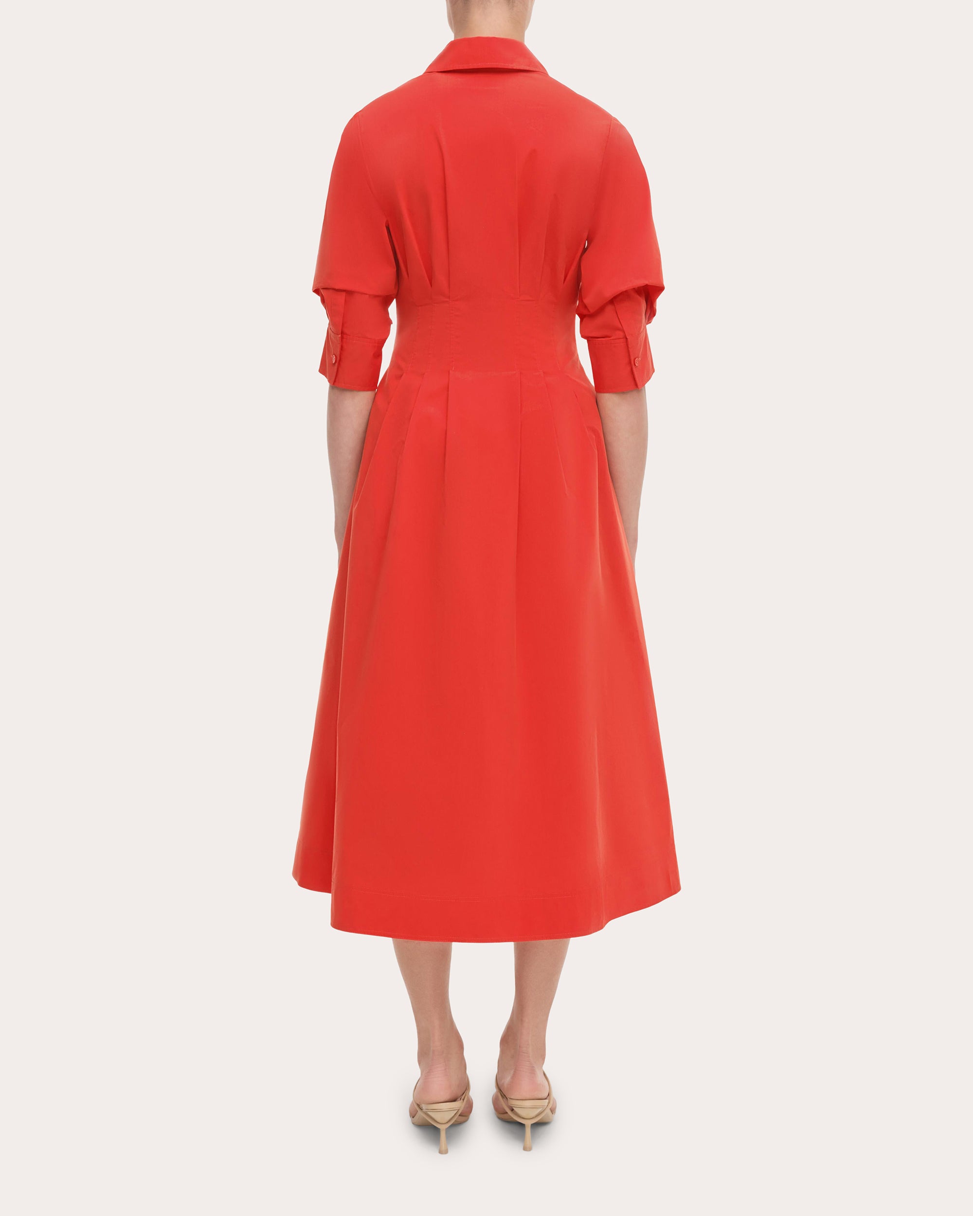 Jazz Pleated Cotton Poplin Midi Shirt Dress
