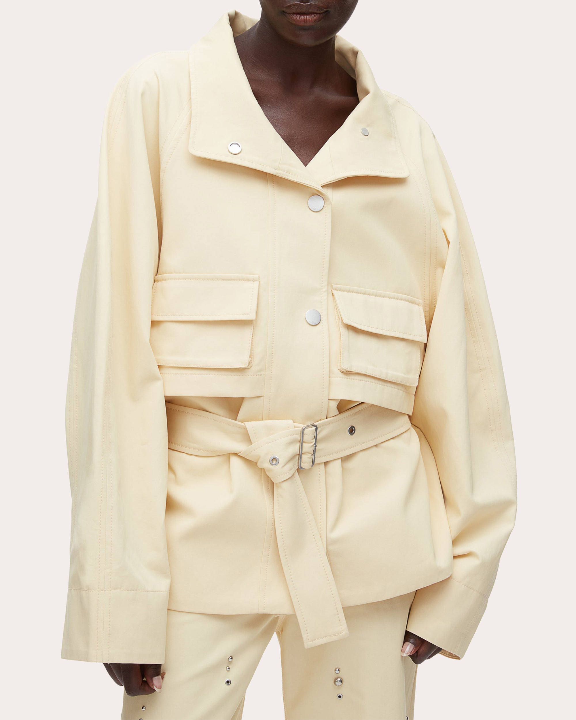 Twill Exaggerated Belted Utility Coat
