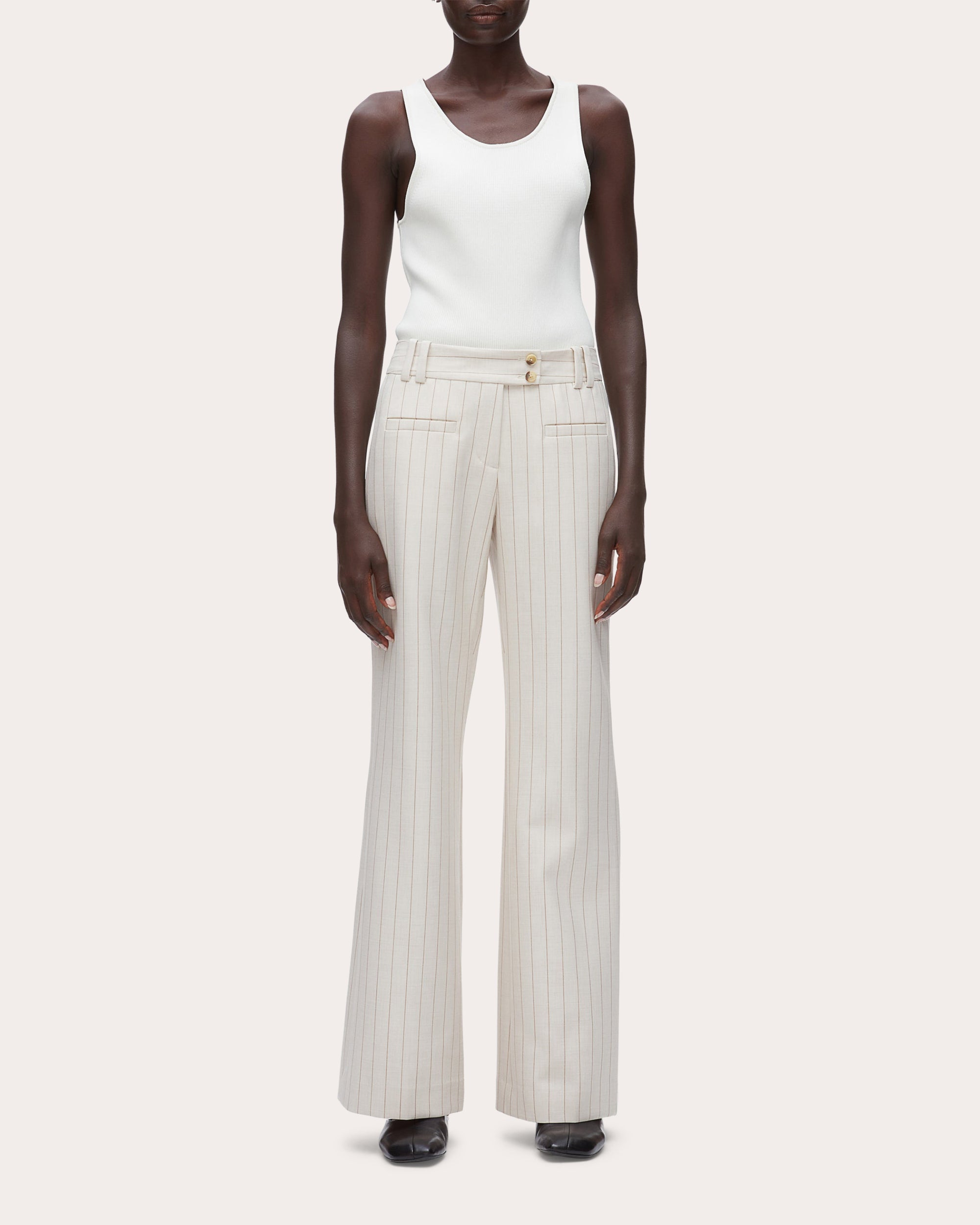 Pinstripe Straight-Leg Flare Trousers
