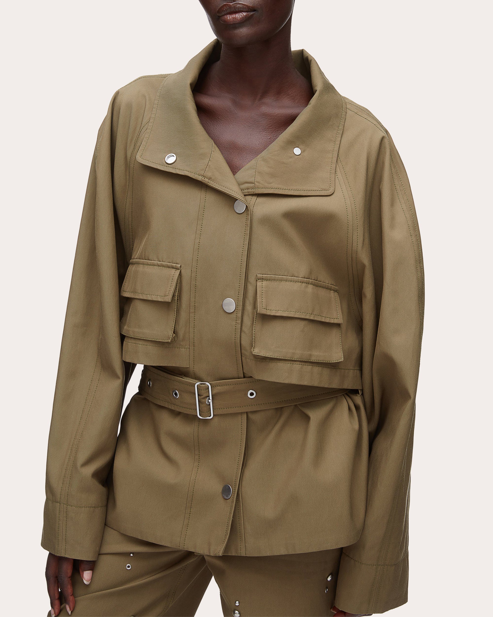 Twill Exaggerated Belted Utility Coat