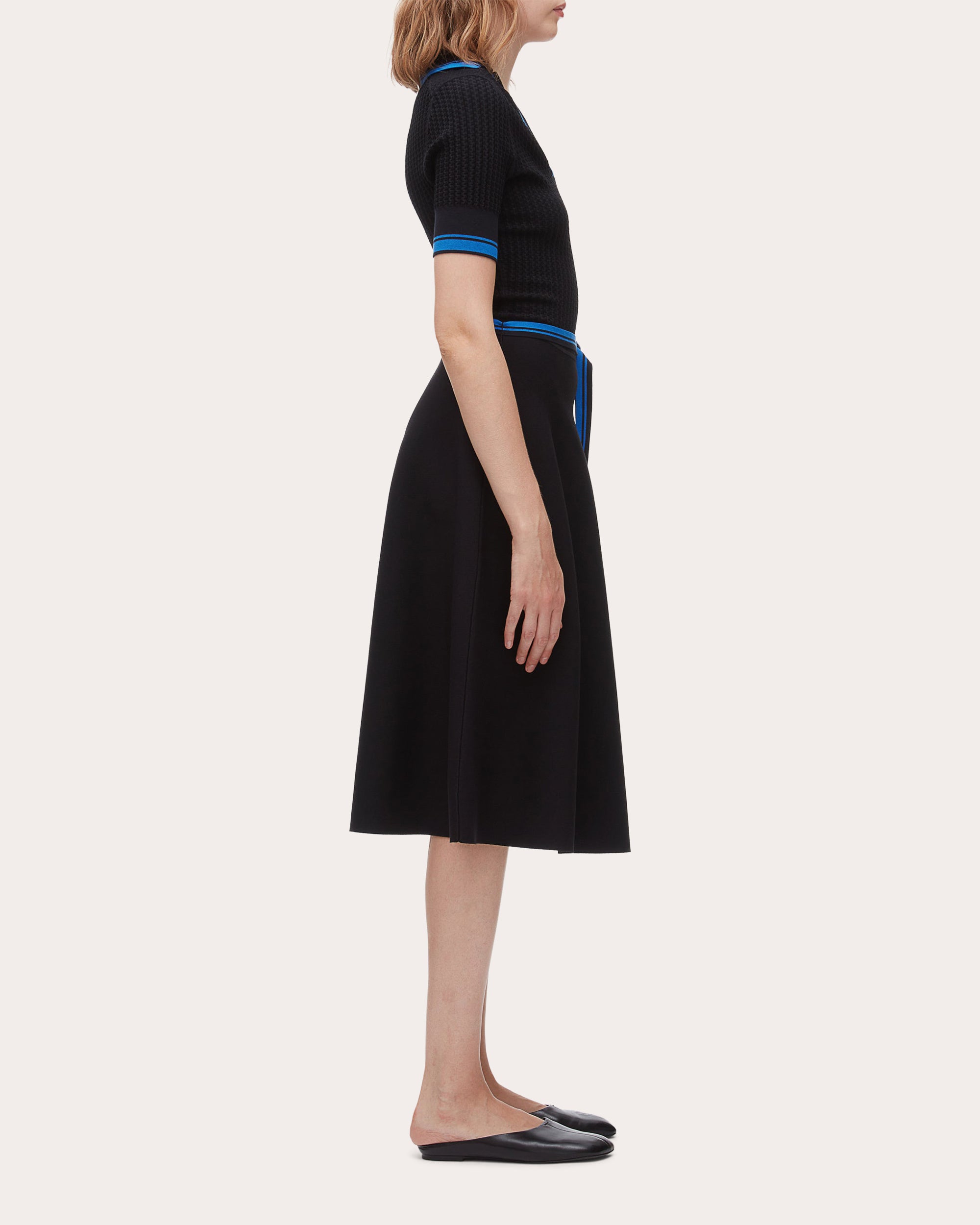 Textured Rib Knit Polo Midi Dress