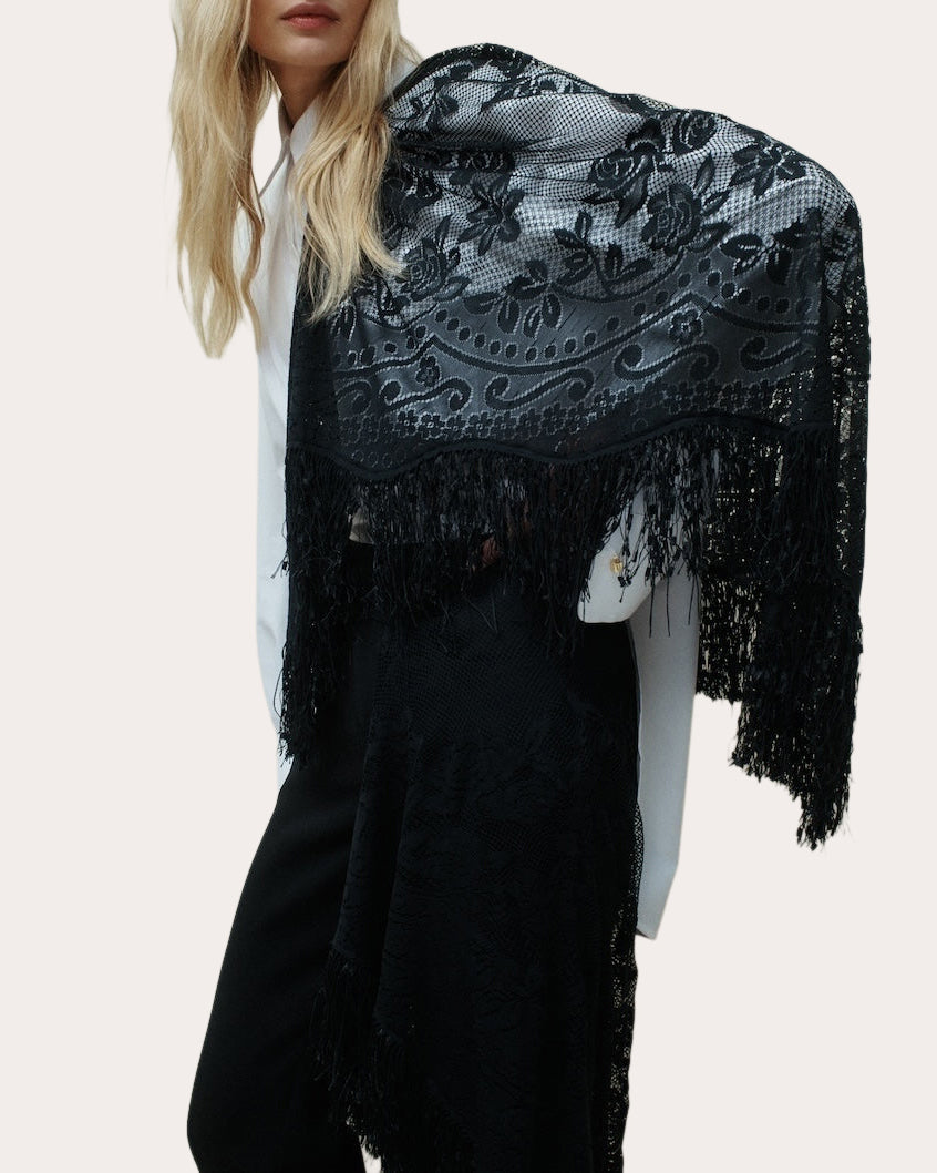 Lowel Poplin Fringed Shawl Shirt