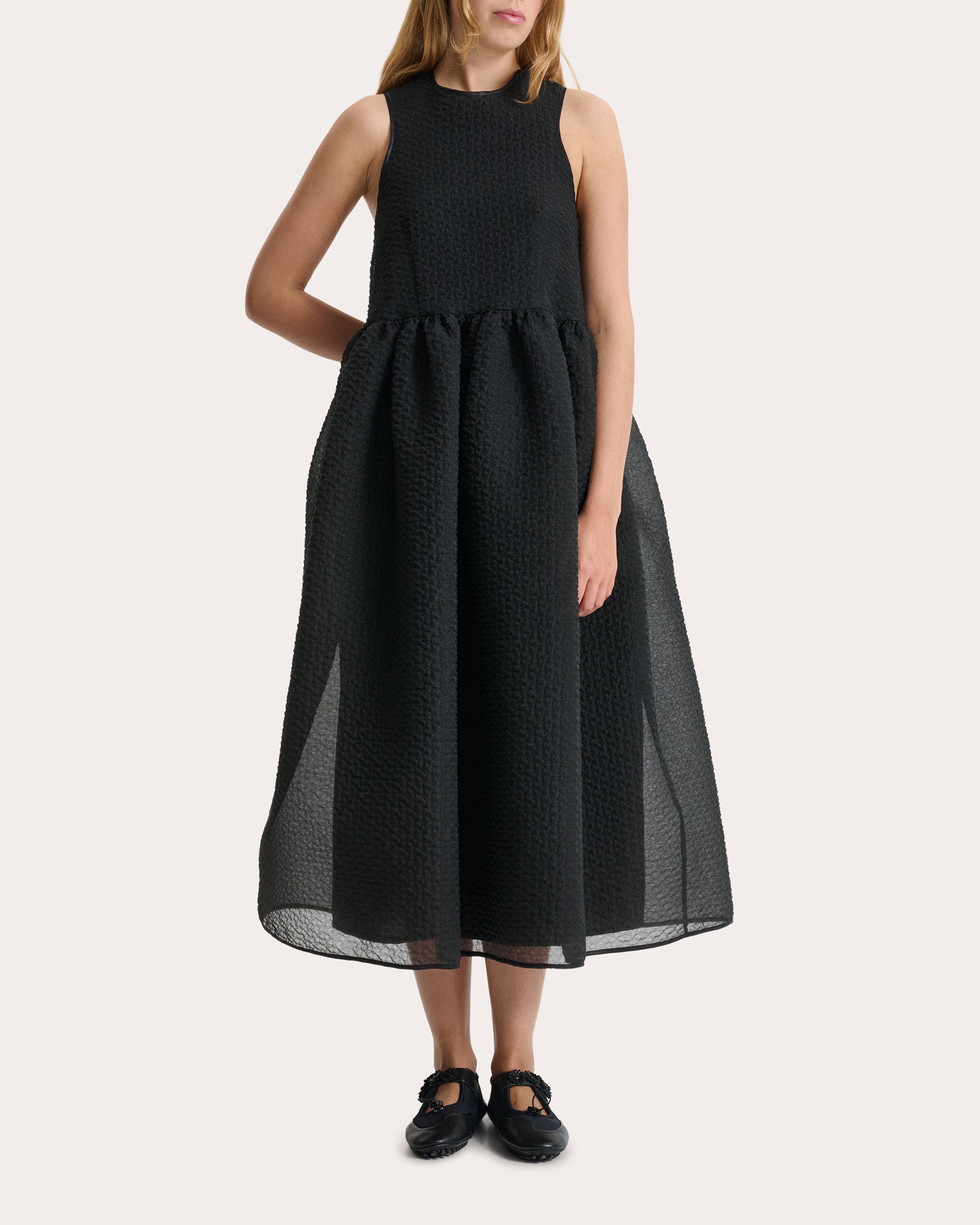 Dora Matelassé Gathered Midi Dress | Olivela