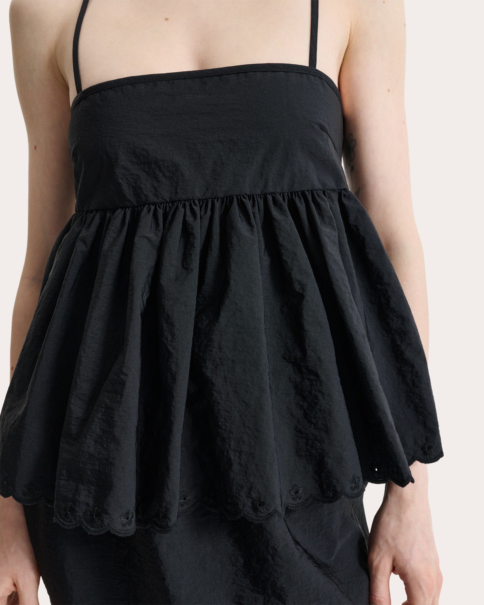 トップス louren taffeta peplum camisole black Selena Embroidered Taffeta Peplum Tank Top | Olivela
