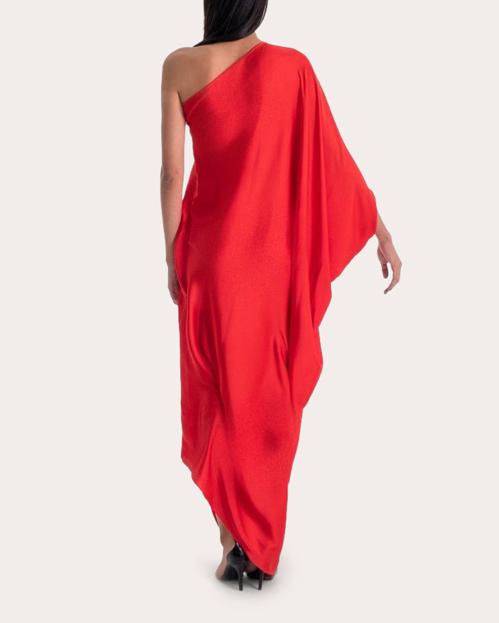Rok Asymmetric Cape-Effect Silk-Chiffon Gown