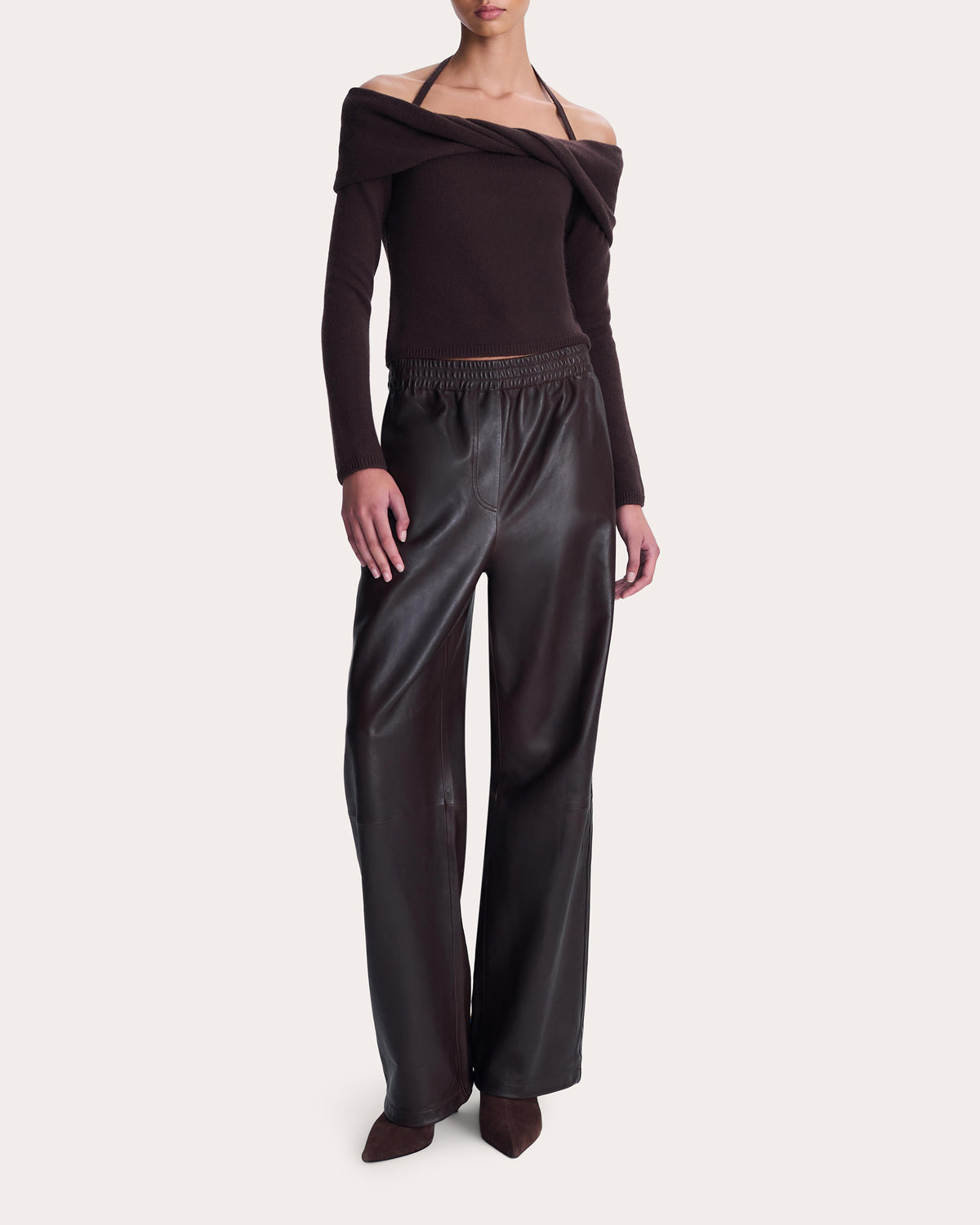Cambria Wool Knit Off-Shoulder Halter Top