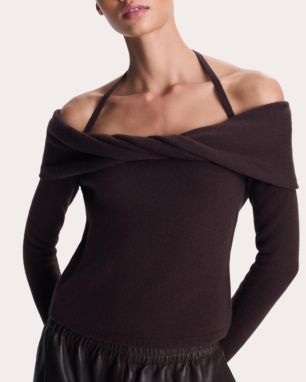 Cambria Wool Knit Off-Shoulder Halter Top