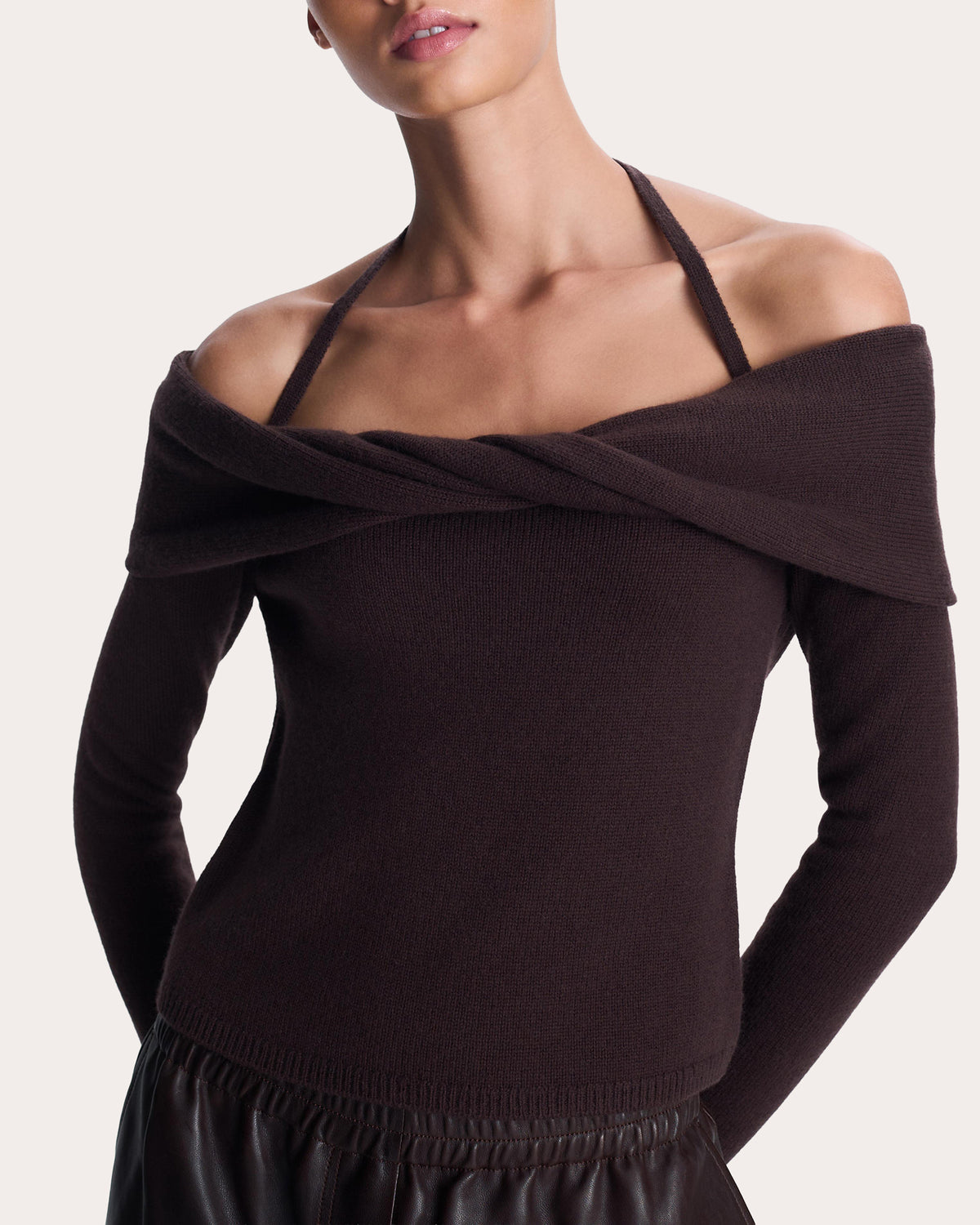 Cambria Wool Knit Off-Shoulder Halter Top