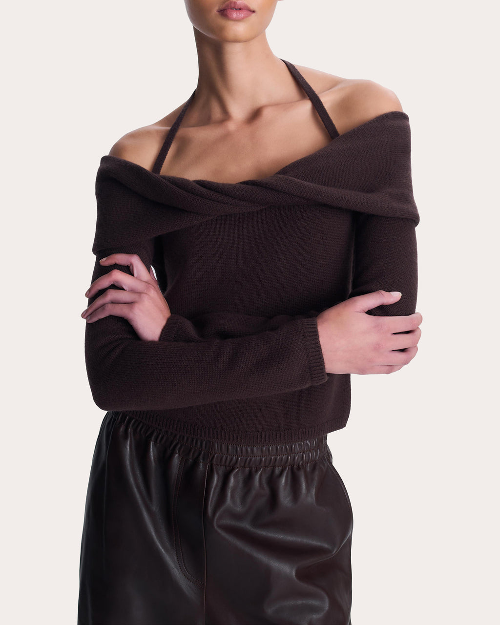 Cambria Wool Knit Off-Shoulder Halter Top