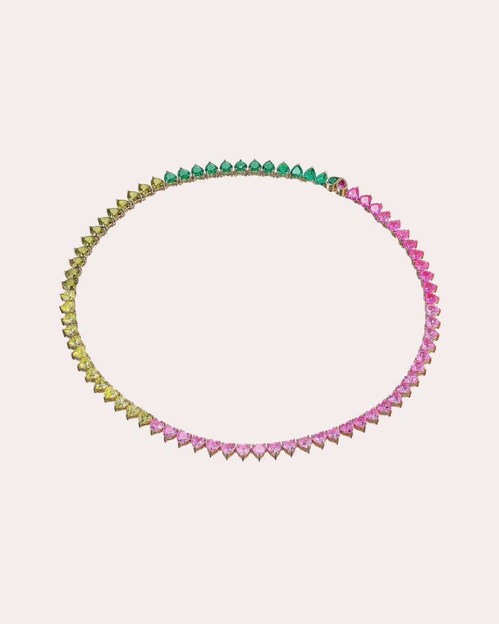 Pink Sapphire & Green Tourmaline Peony Eternity Heart Necklace