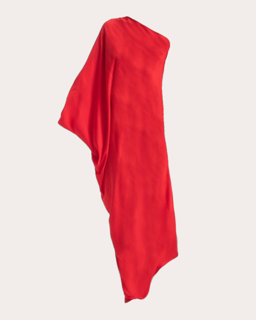 Rok Asymmetric Cape-Effect Silk-Chiffon Gown